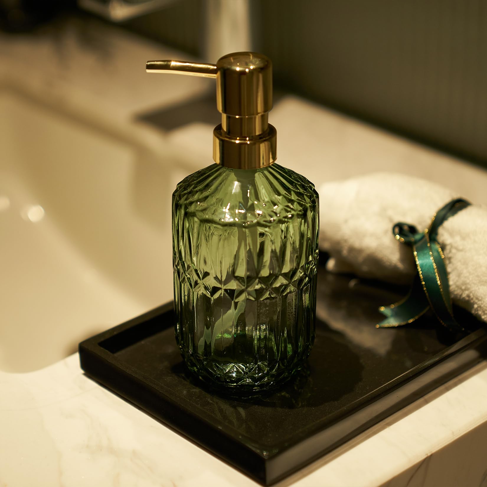 Glass Soap Dispenser Green Bottle Plastic Pump for Kitchen Hand Dish