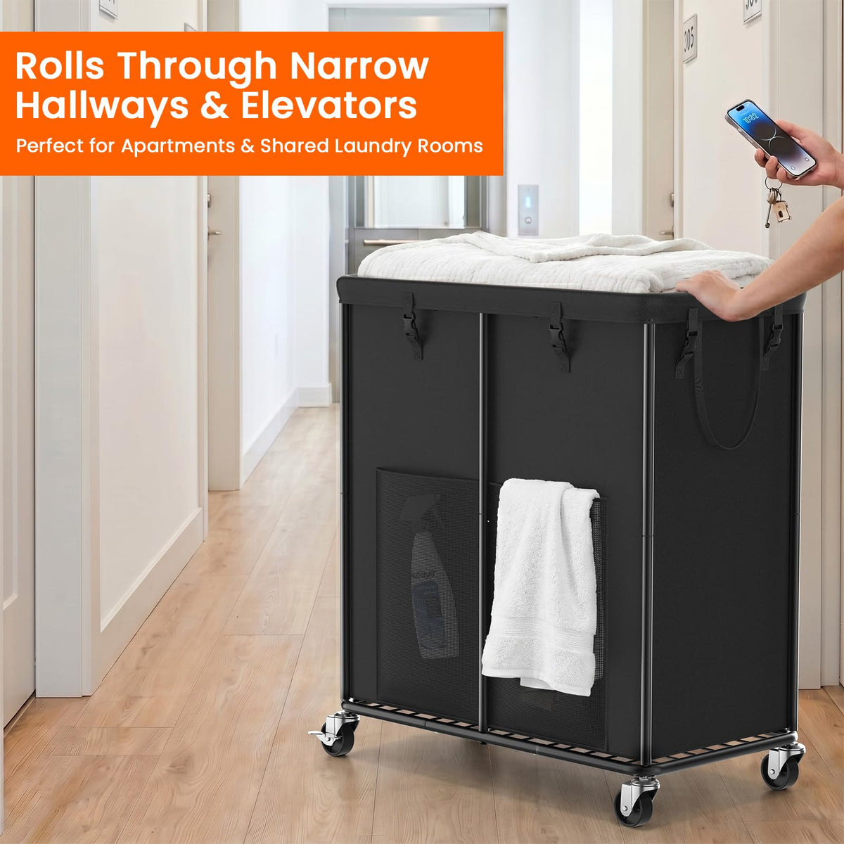 250L Laundry Hamper with Lid & Wheels