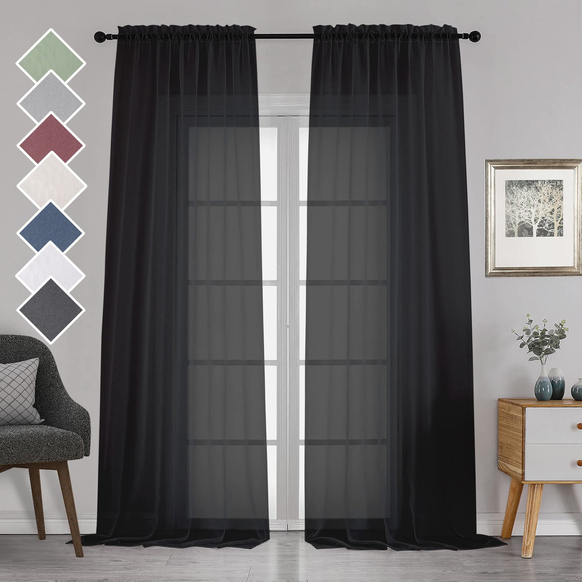 2 Panels Extra Long Sheer Window Curtains 120 Inches Length