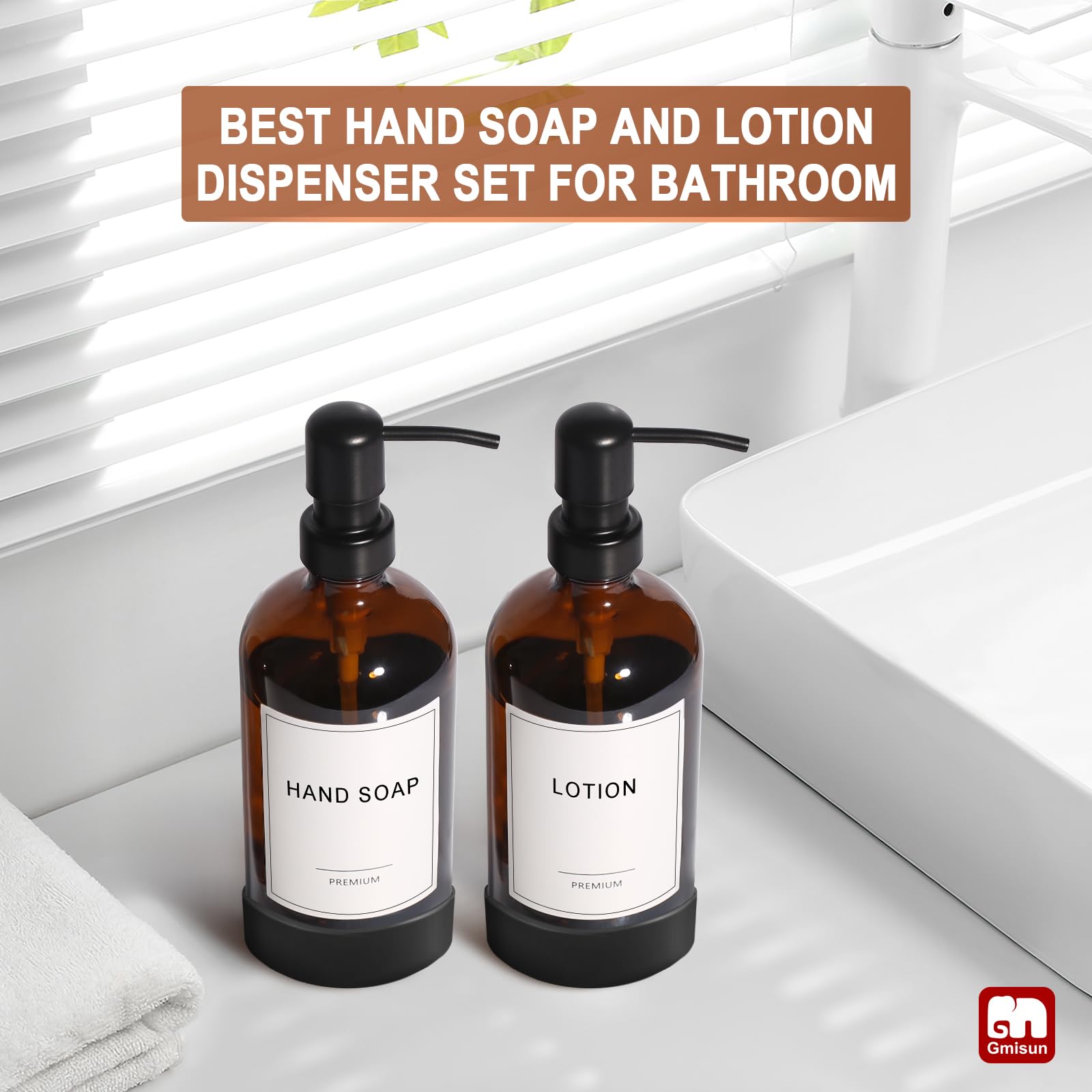Amber Glass Soap Dispenser with Silicone Sleeve Boot (2 Count)