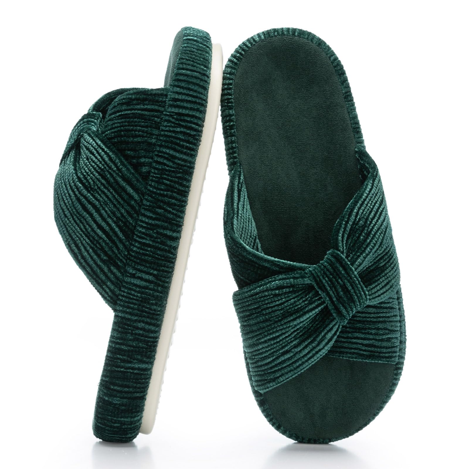 Slippers for Women Memory Foam House Bedroom Bow Crossbands Pearlescent Slipper Shoes Comfy Trendy Gift Slippers Green Size 9 10 8.5