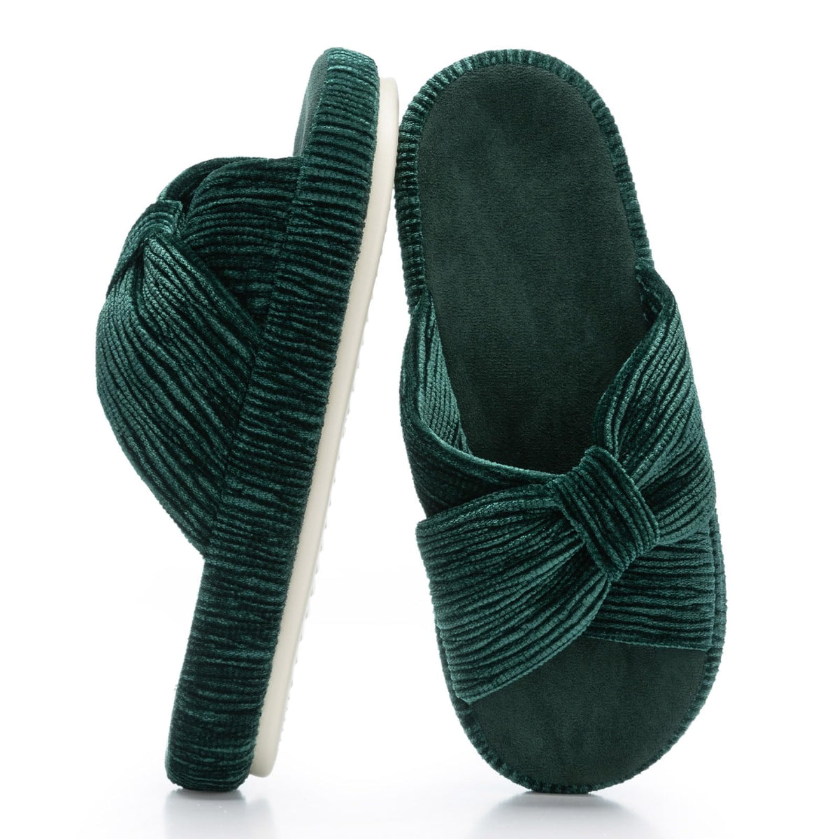 Slippers for Women Memory Foam House Bedroom Bow Crossbands Pearlescent Slipper Shoes Comfy Trendy Gift Slippers Green Size 11 12 10.5