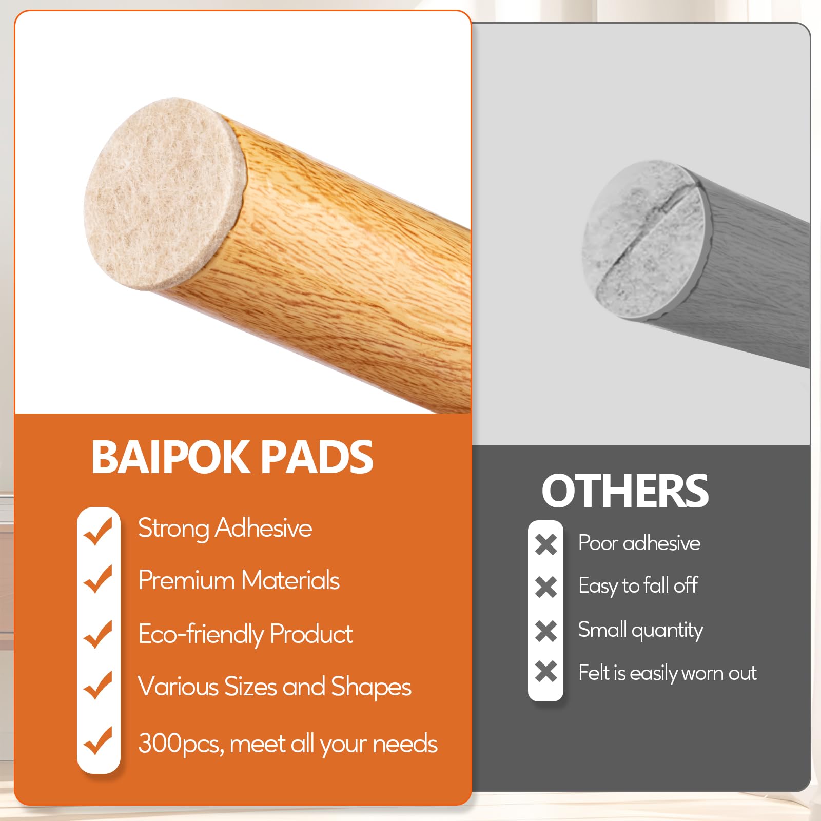Furniture Pads 300 Pack Furniture Felt Pads for Hardwood Floors (300 Count)