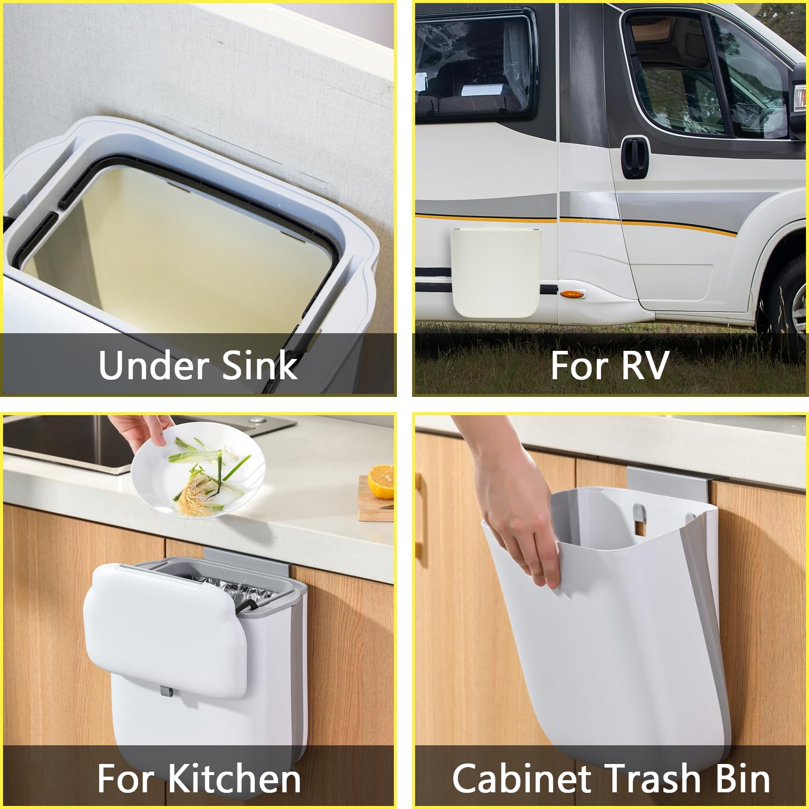 3.2 Gallon Foldable Hanging Trash Can with Lid for Cabinet Door