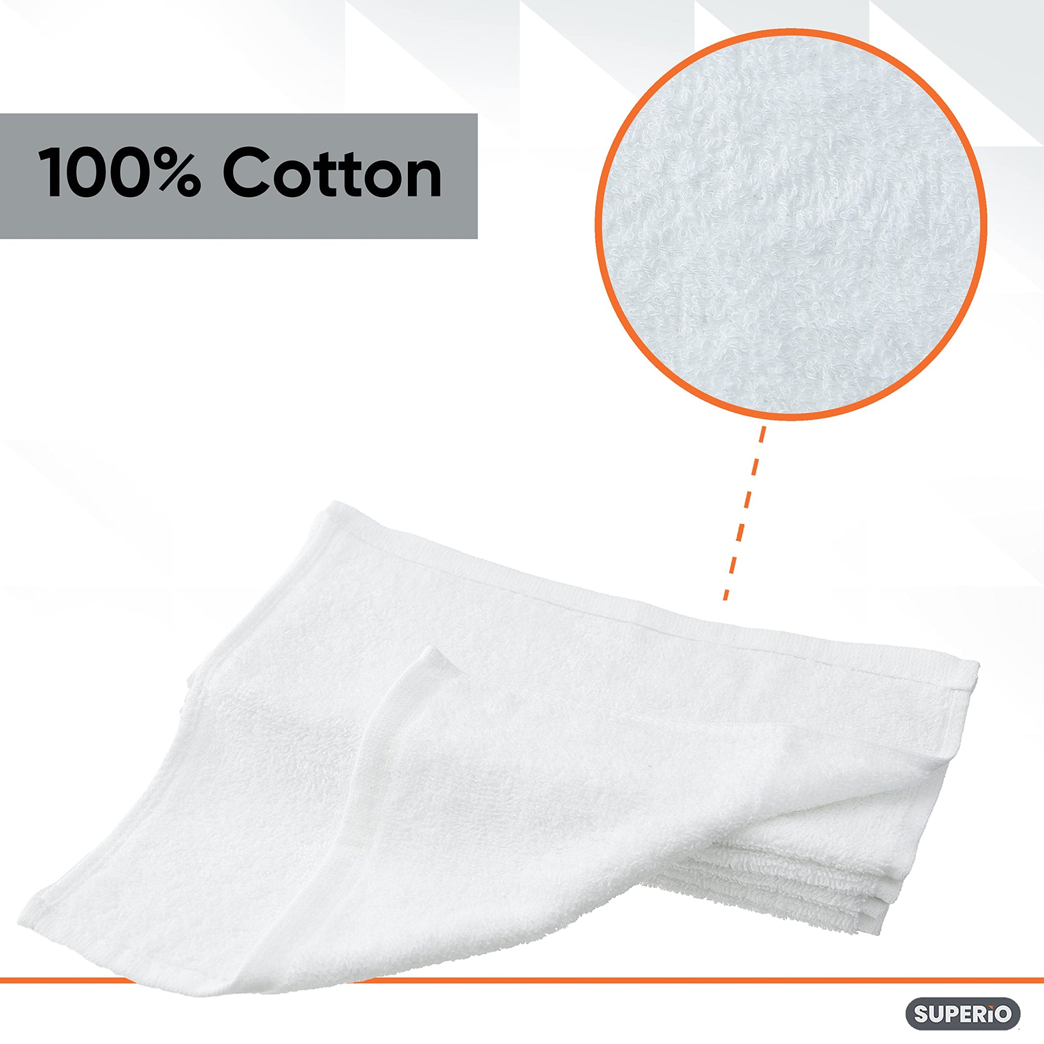 Terry Cloth Rags White Washcloths 100% Cotton 12" Cleaning Cloths (60 Count)
