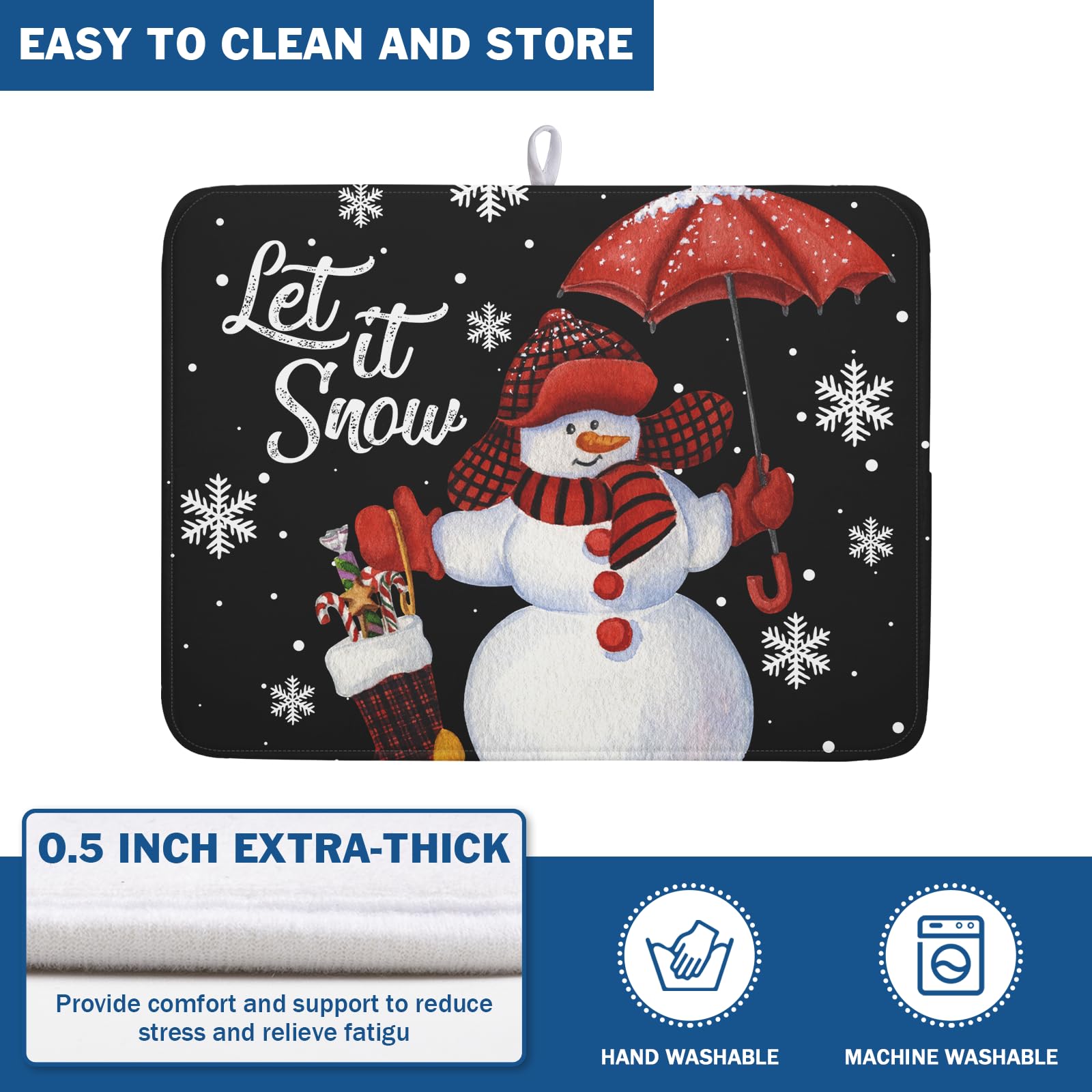 Black Snowman Dish Drying Mats for Kitchen Counter