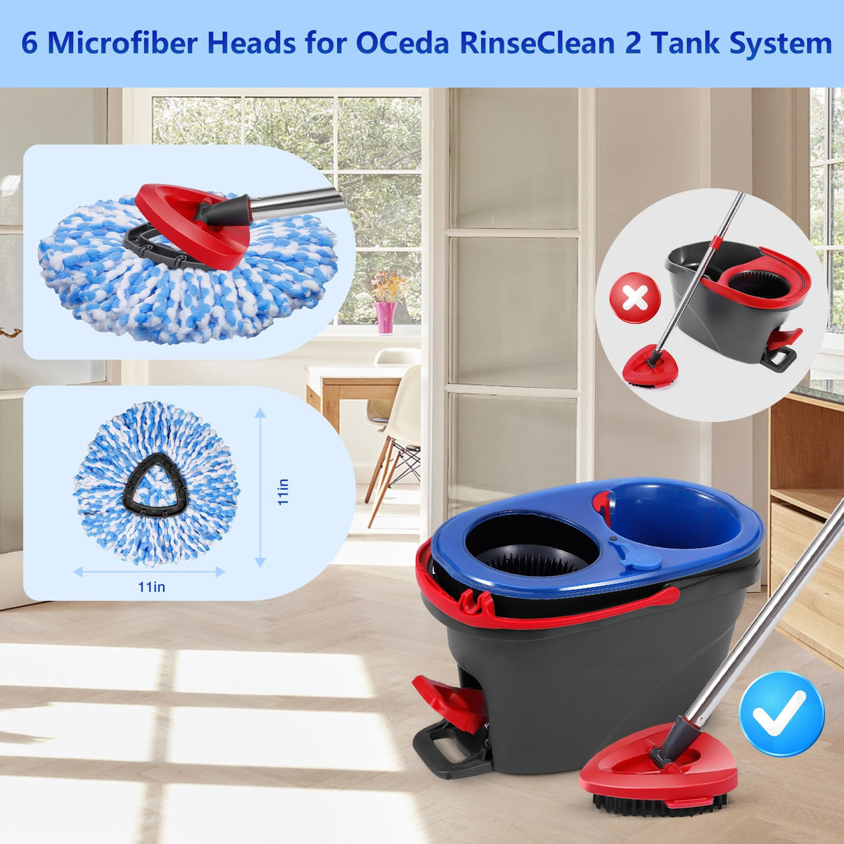 8 Pack Spin Mop Replacement Heads for OCedar RinseClean 2 (10 Count)