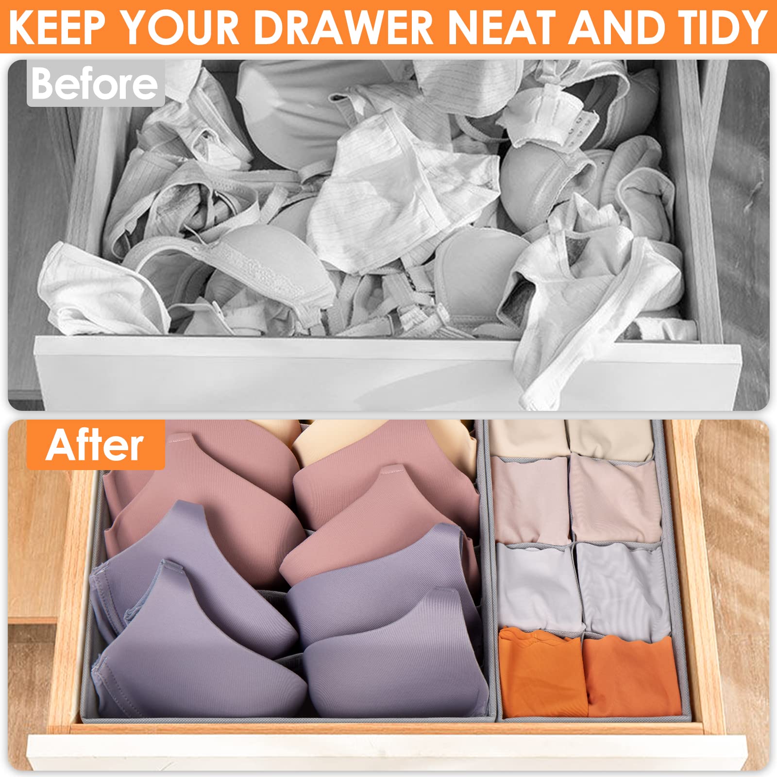 6 Pack Sock Underwear Drawer Organizer Dividers (6 Count)