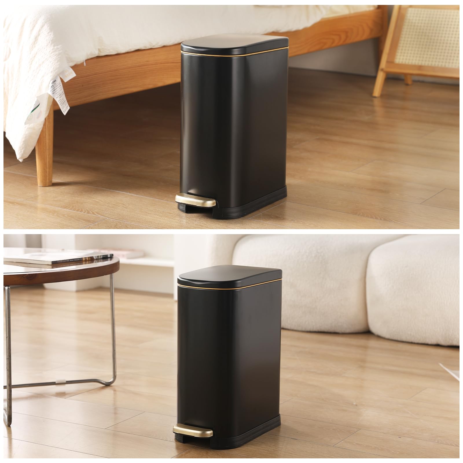 Bathroom Trash Can with Soft Close Lid 3.5 Gallon Matte Black