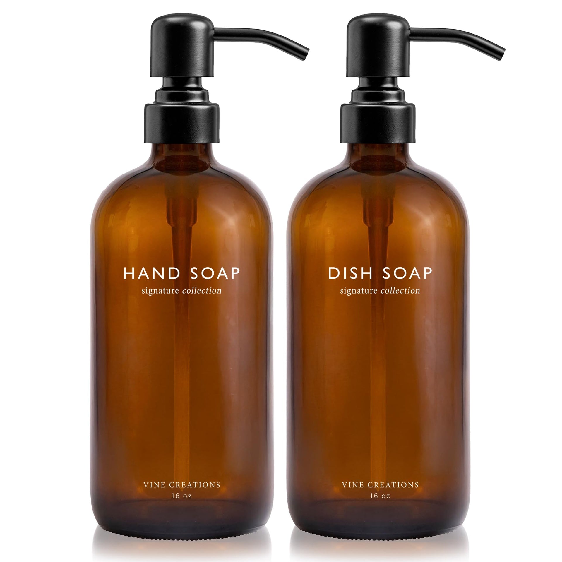 Amber Glass Soap Dispenser Set (16 Ounce)