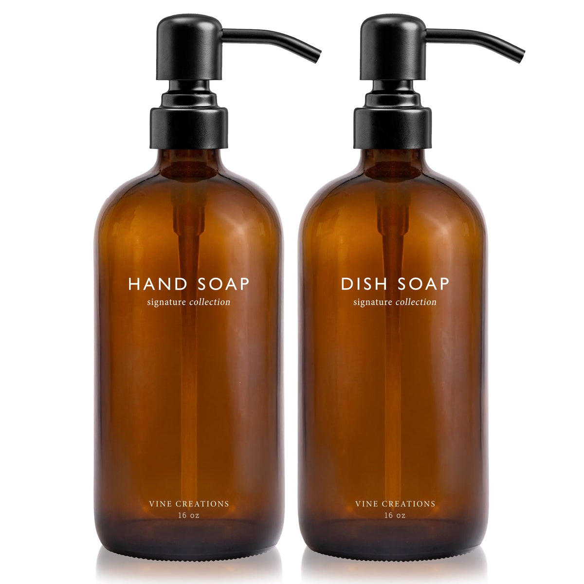 Amber Glass Soap Dispenser Set (16 Ounce)