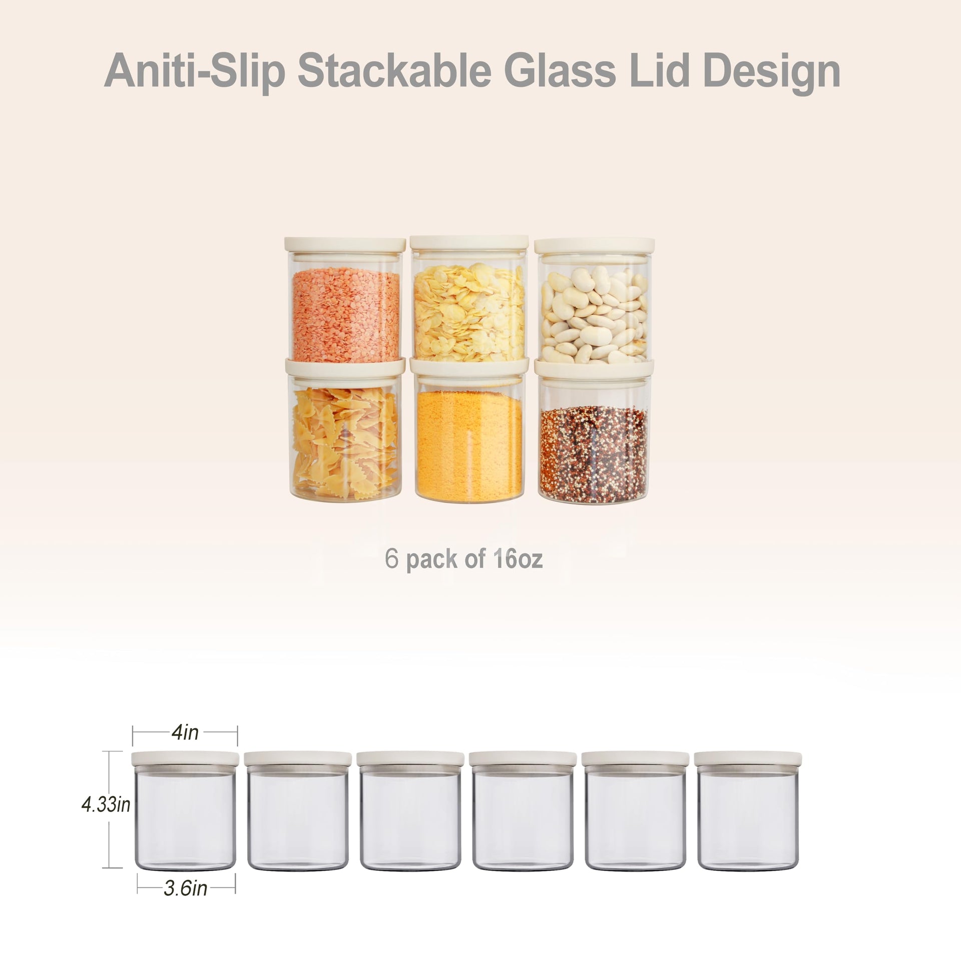 Glass Food Storage Jar with Glass Lid (6 Count)