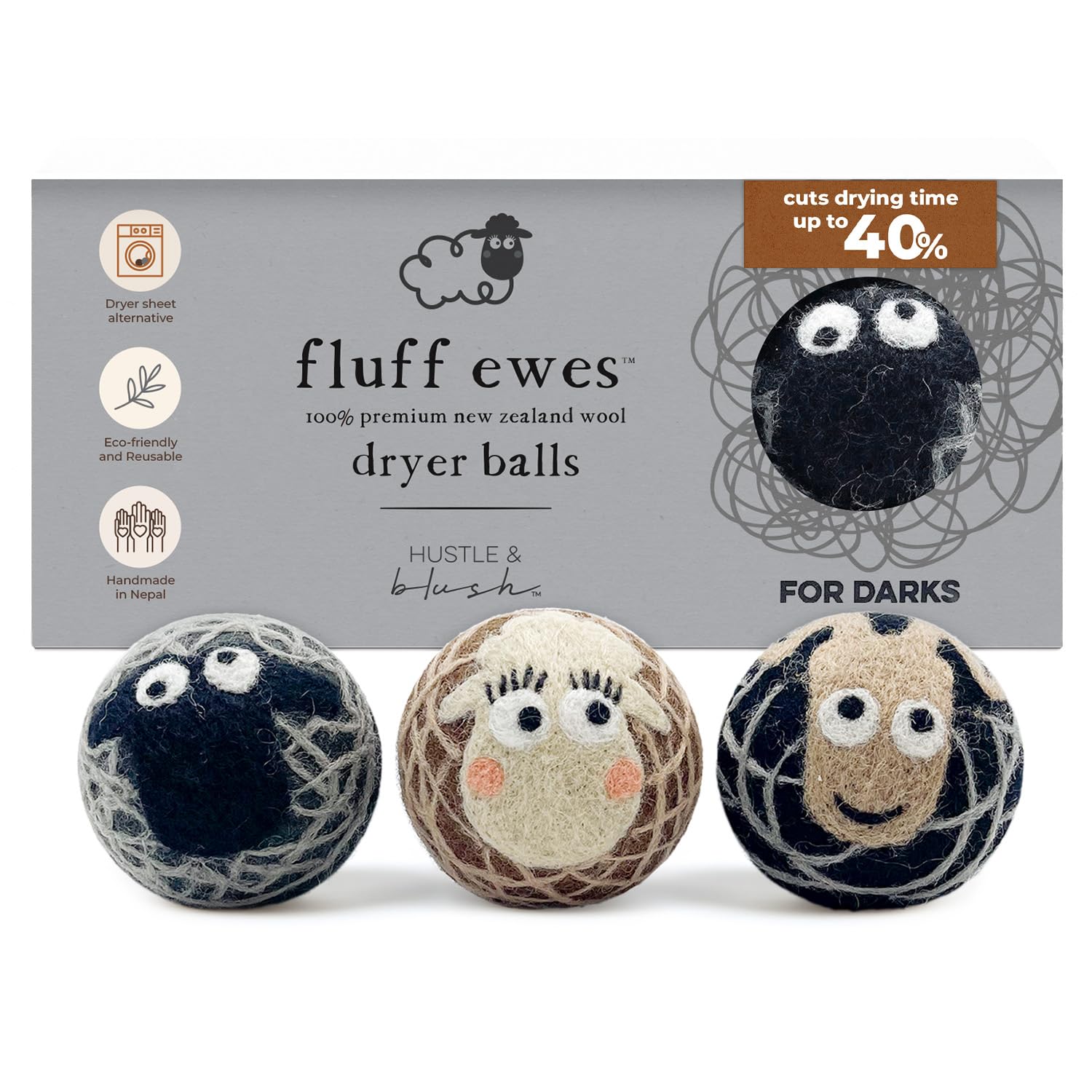 Fluff Ewes Wool Dryer Balls 3 Pack (3 Count)