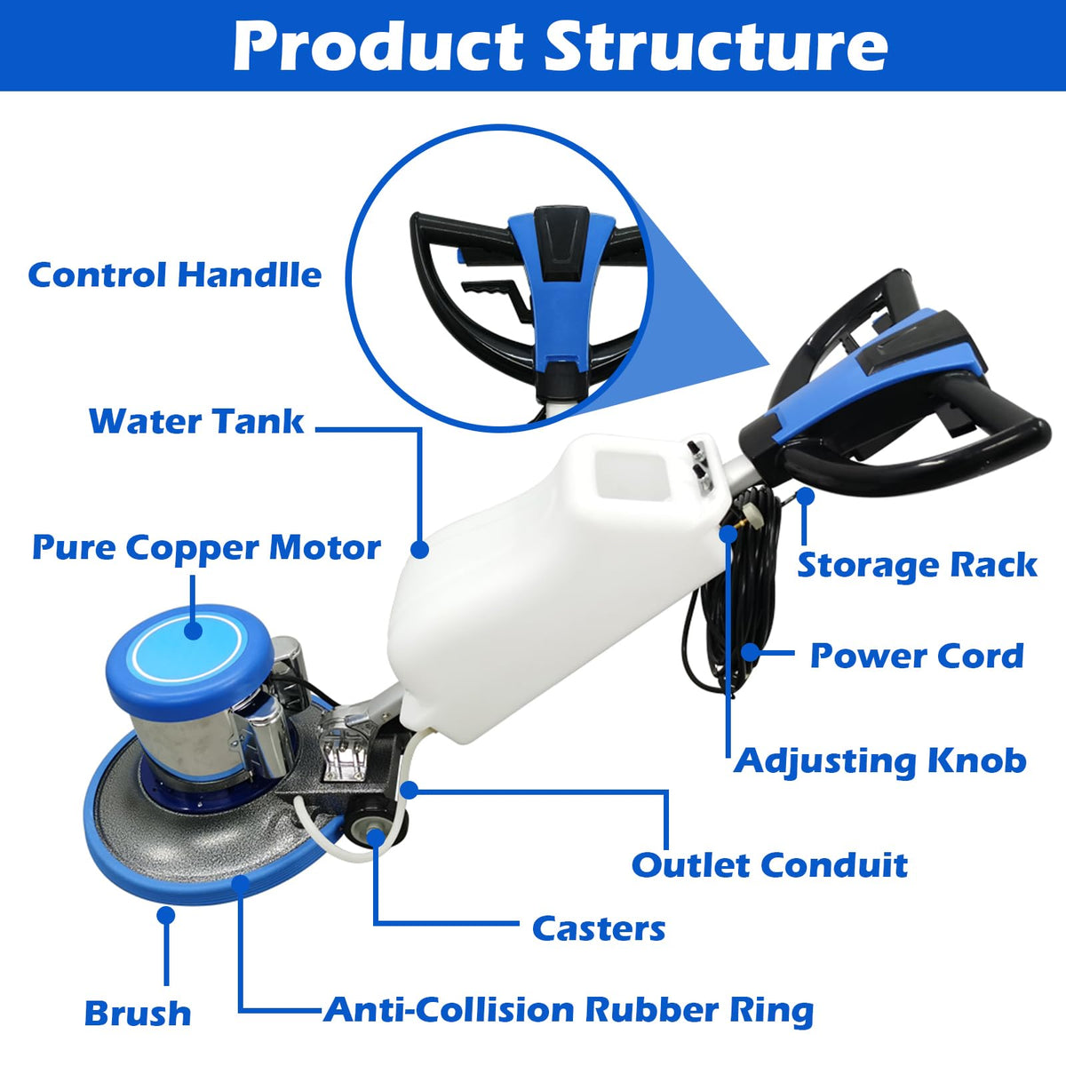 Floor Polisher Commercial Floor Buffer Scrubber Buffer Polisher Machine 17" Carpet Cleaning Machine Industrial Orbiter Floor Cleaning 175RPM with 3gal Tank and 3 Brush heads