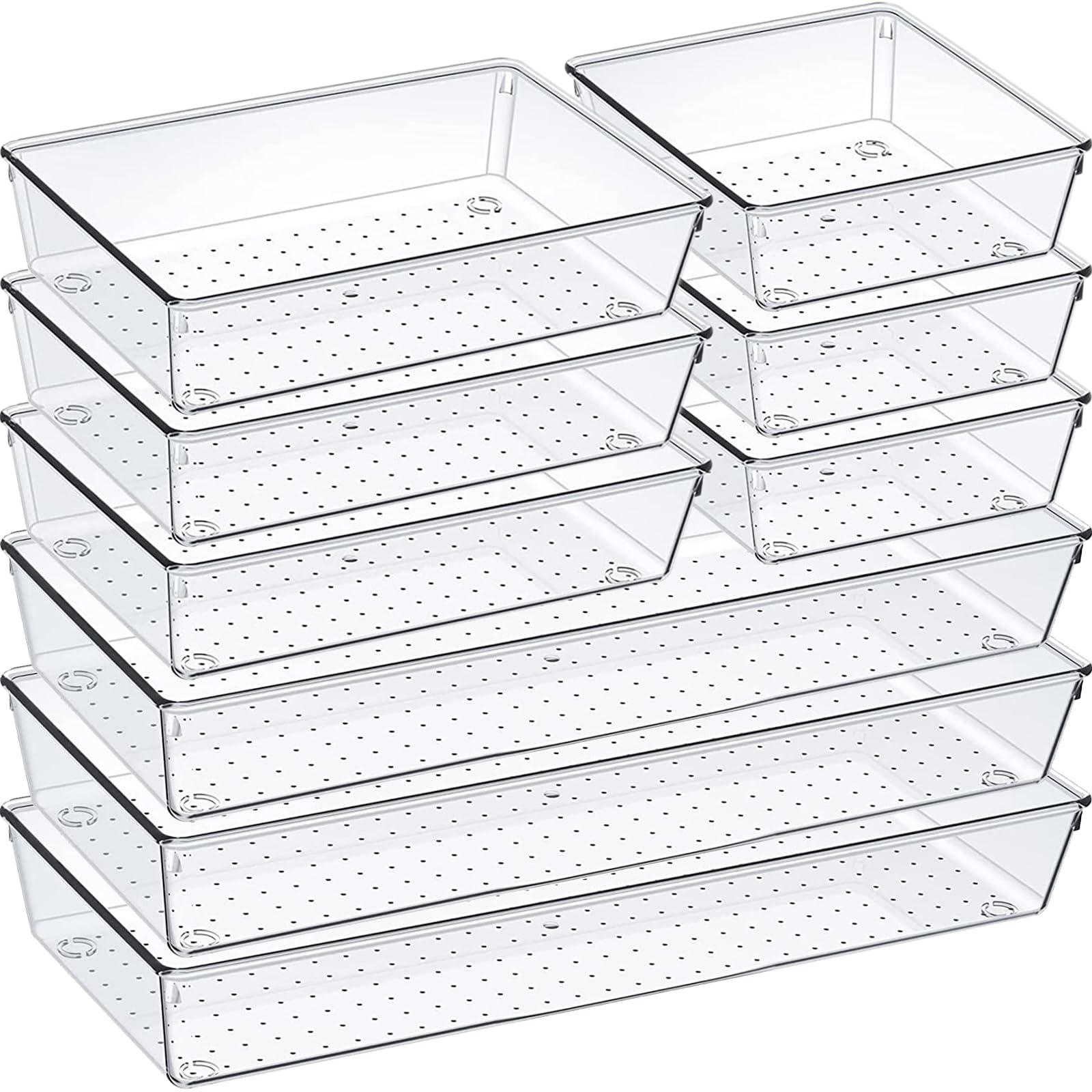 9 Pack Clear Plastic Drawer Organizer Set (9 Count)