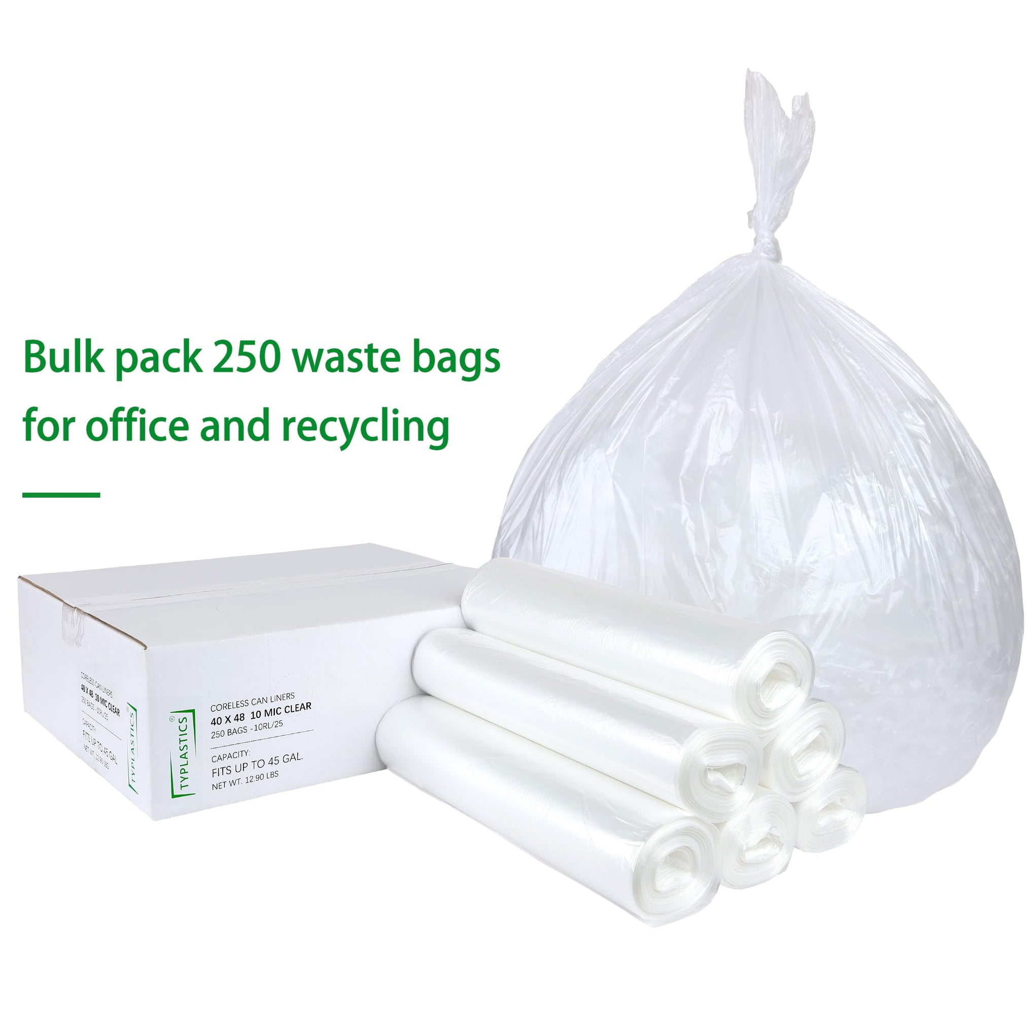 40 45 Gallon Clear Trash Can Liners (250 Count)