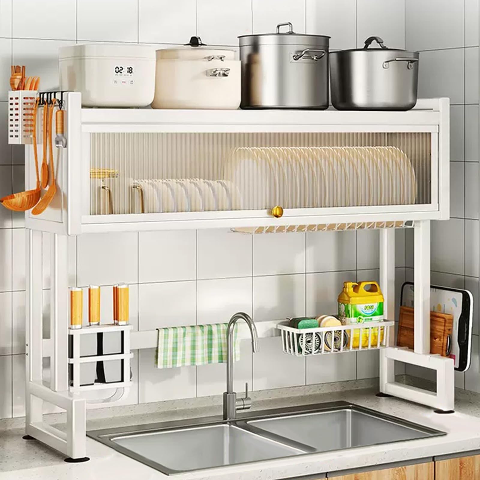 Over the Sink 3 Tier Dish Drying Rack with Cover