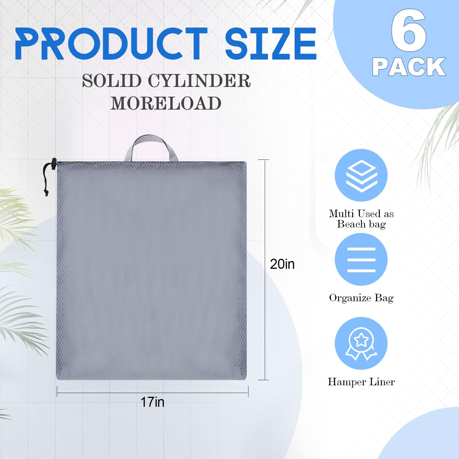6 Pack 20 x 17 Inches Blue Soft Mesh Laundry Bag with Handles Machine Washable Secure Drawstring Closure Large Sturdy Mesh Net Laundry for College Travel Dorm Laundromat (6 Count)