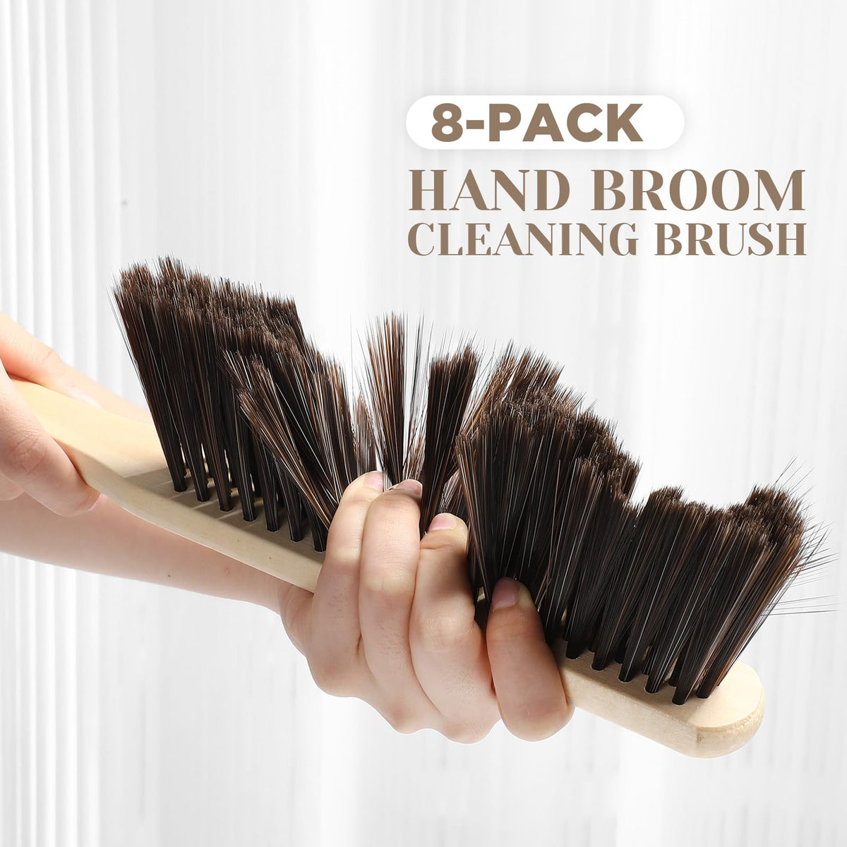 8 Pieces Wooden Dust Brush Bulk Hand Broom Bench Soft Bristle Cleaning Outdoor Furniture Brushes with Long Wood Handle for Cleaning Car Bed Sofa Fireplace Couch Clothes (8 Count)