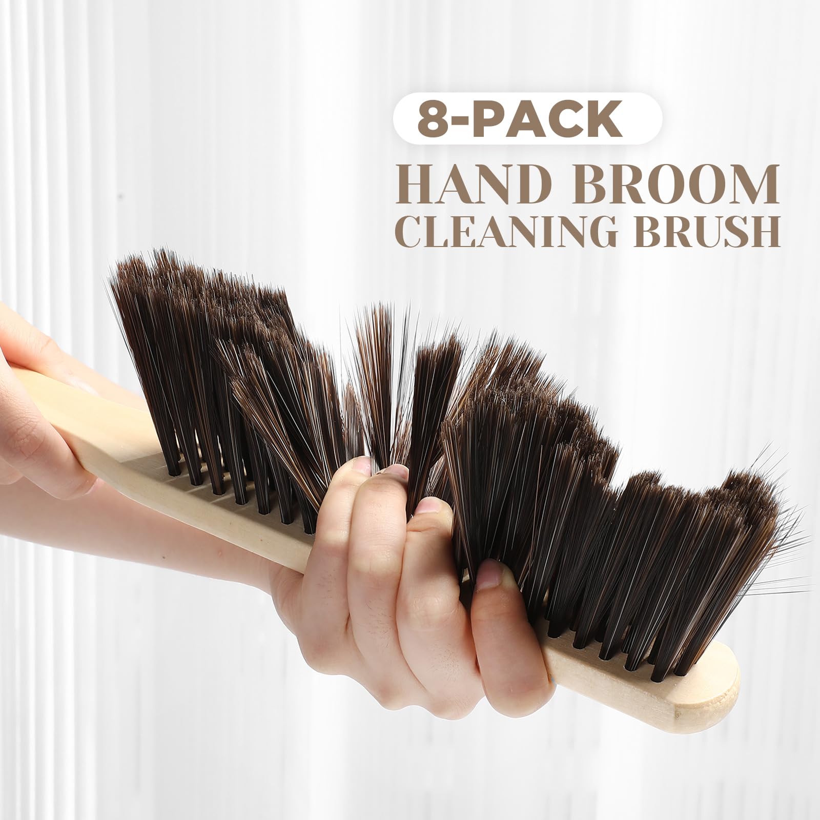 8 Pieces Wooden Dust Brush Bulk Hand Broom Bench Soft Bristle Cleaning Outdoor Furniture Brushes with Long Wood Handle for Cleaning Car Bed Sofa Fireplace Couch Clothes (8 Count)