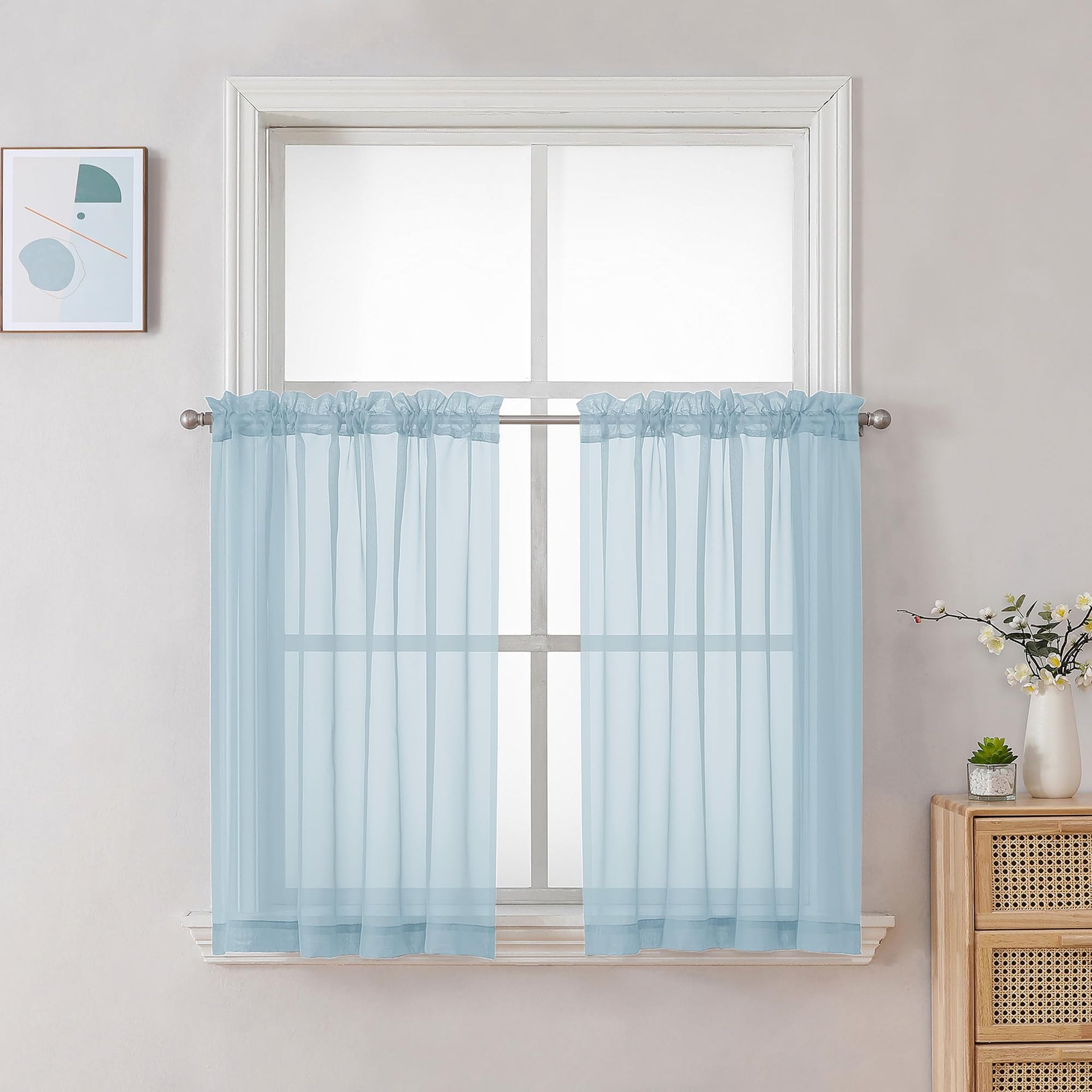 Sky Blue Sheer Curtains 30 inch Length 2 Panels (2 Count)