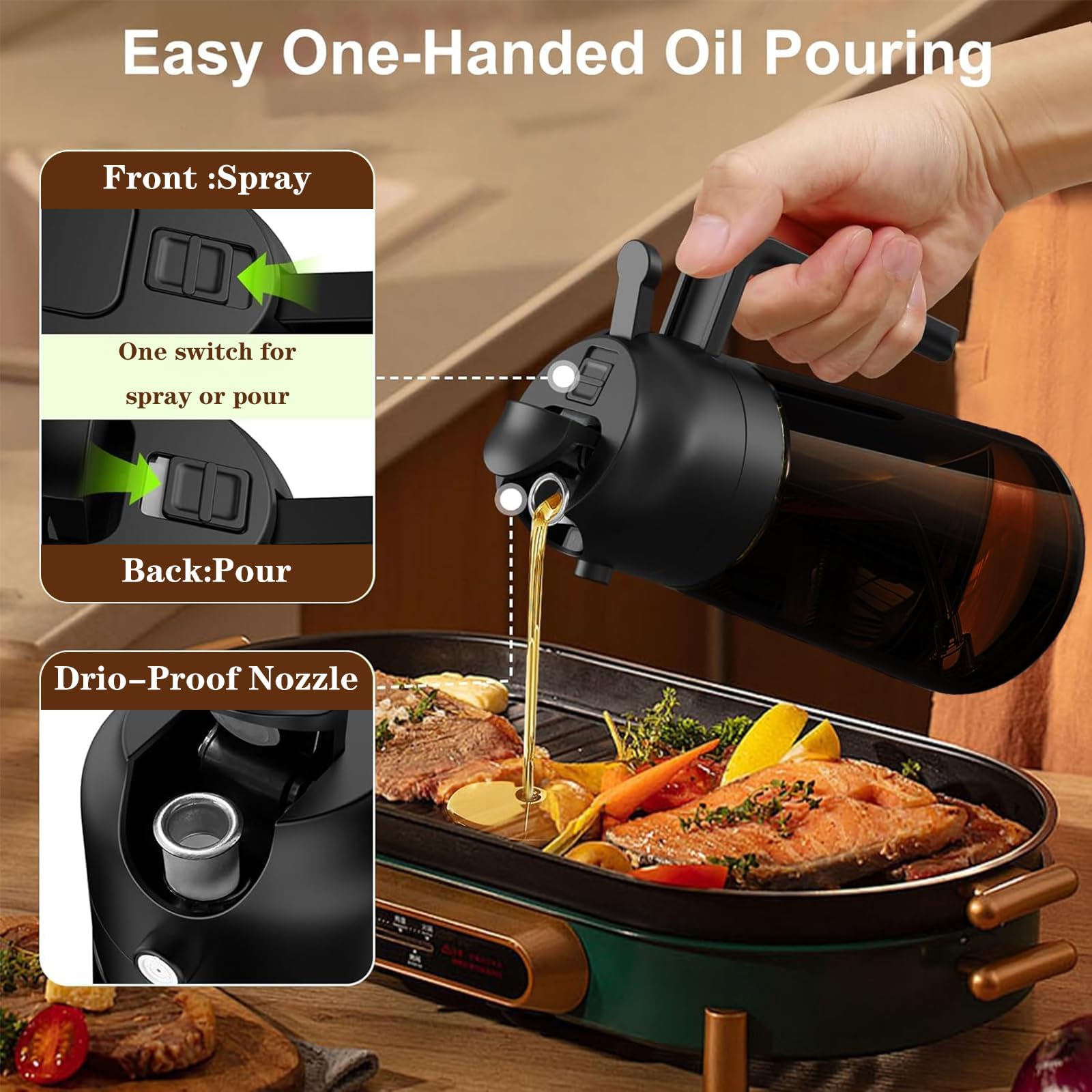 Oliver Oil Sprayer Dispenser for Cooking Bottle 16oz Dark Glass Black Green (2 Count)