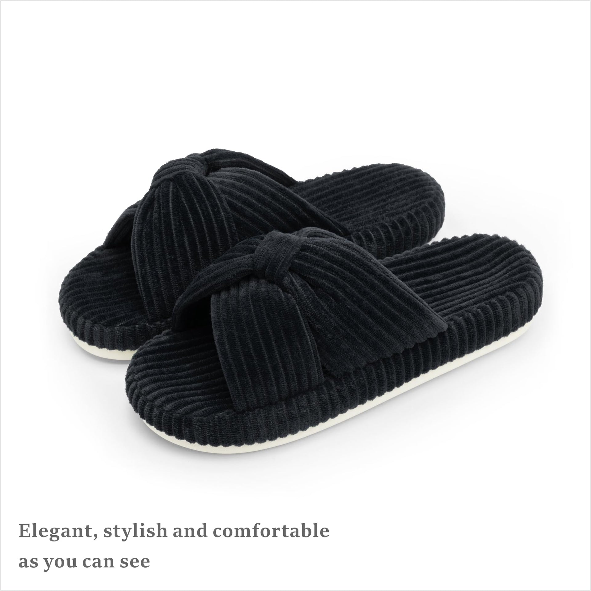 Slippers for Women Memory Foam House Bedroom Corduroy Bow Crossbands Slipper Shoes Comfy Trendy Gift Slippers Black Size 5 6 5.5