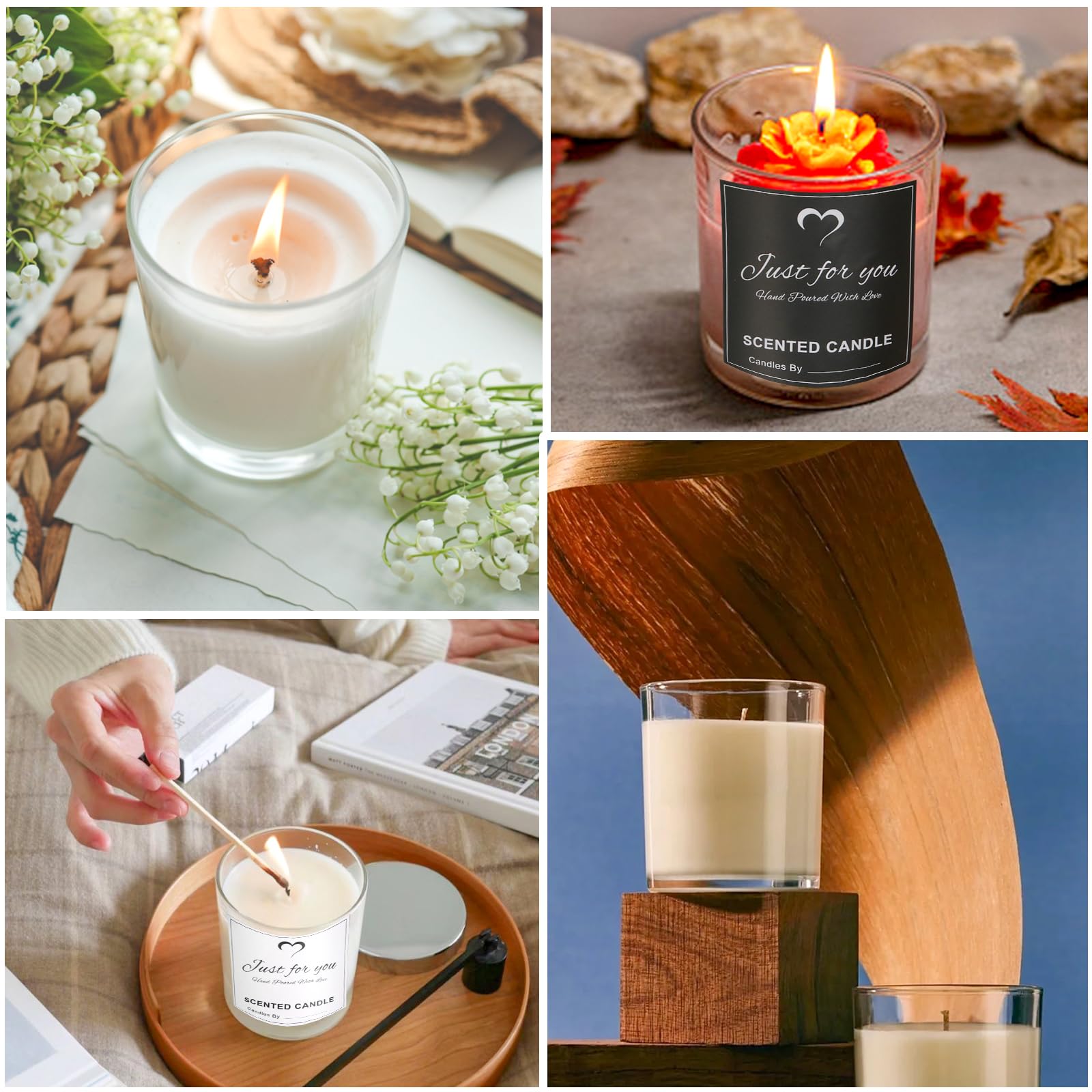 8 Pack 14 OZ Clear Glass Candle Jars with Bamboo Lids