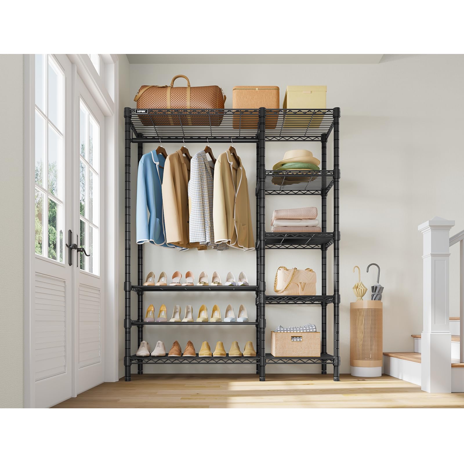 V7S Portable Closet for Hanging Clothes Heavy Duty Rack with Shelves