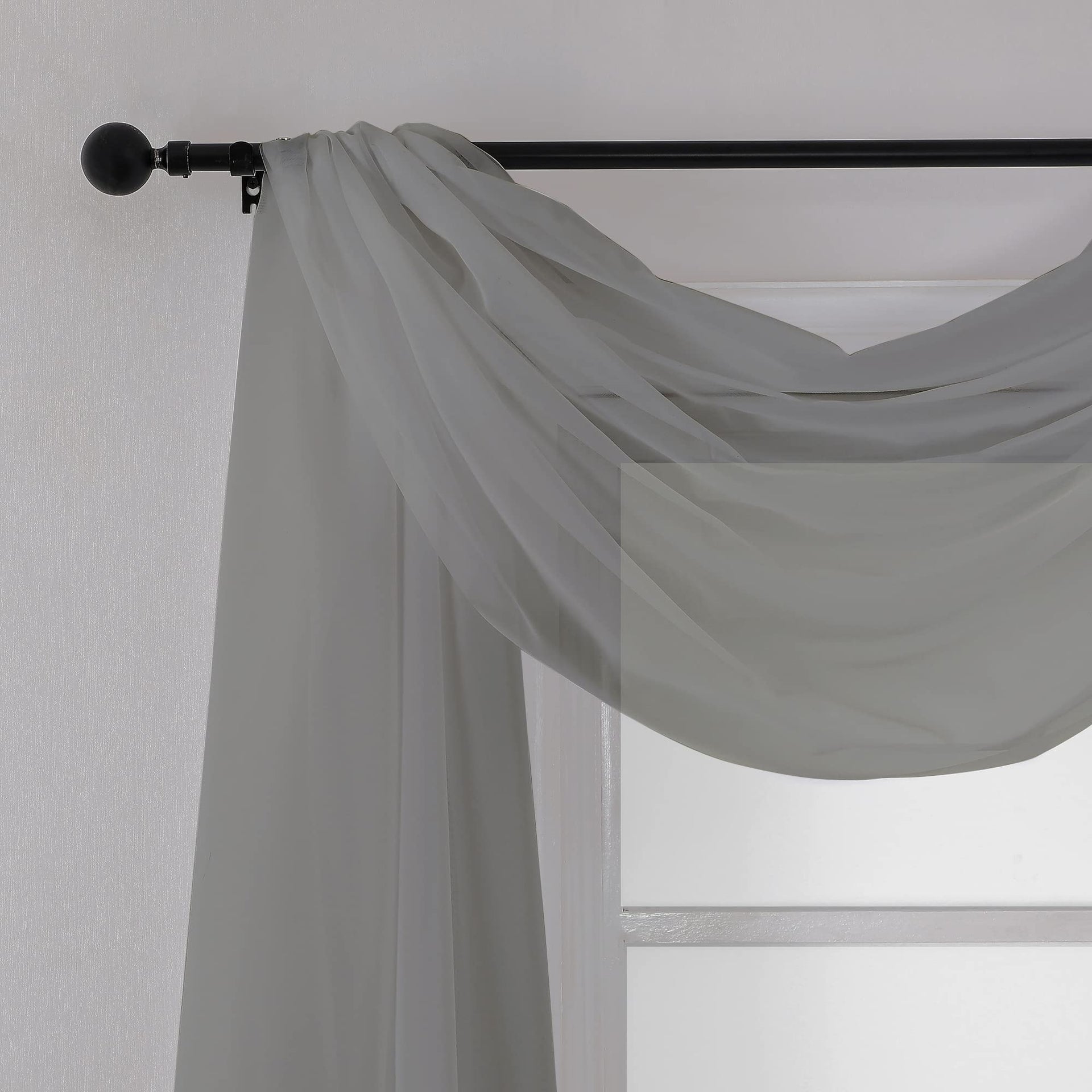 Charcoal Grey Sheer Scarf Valances for Windows 216 Inch Extra Long (2 Count)