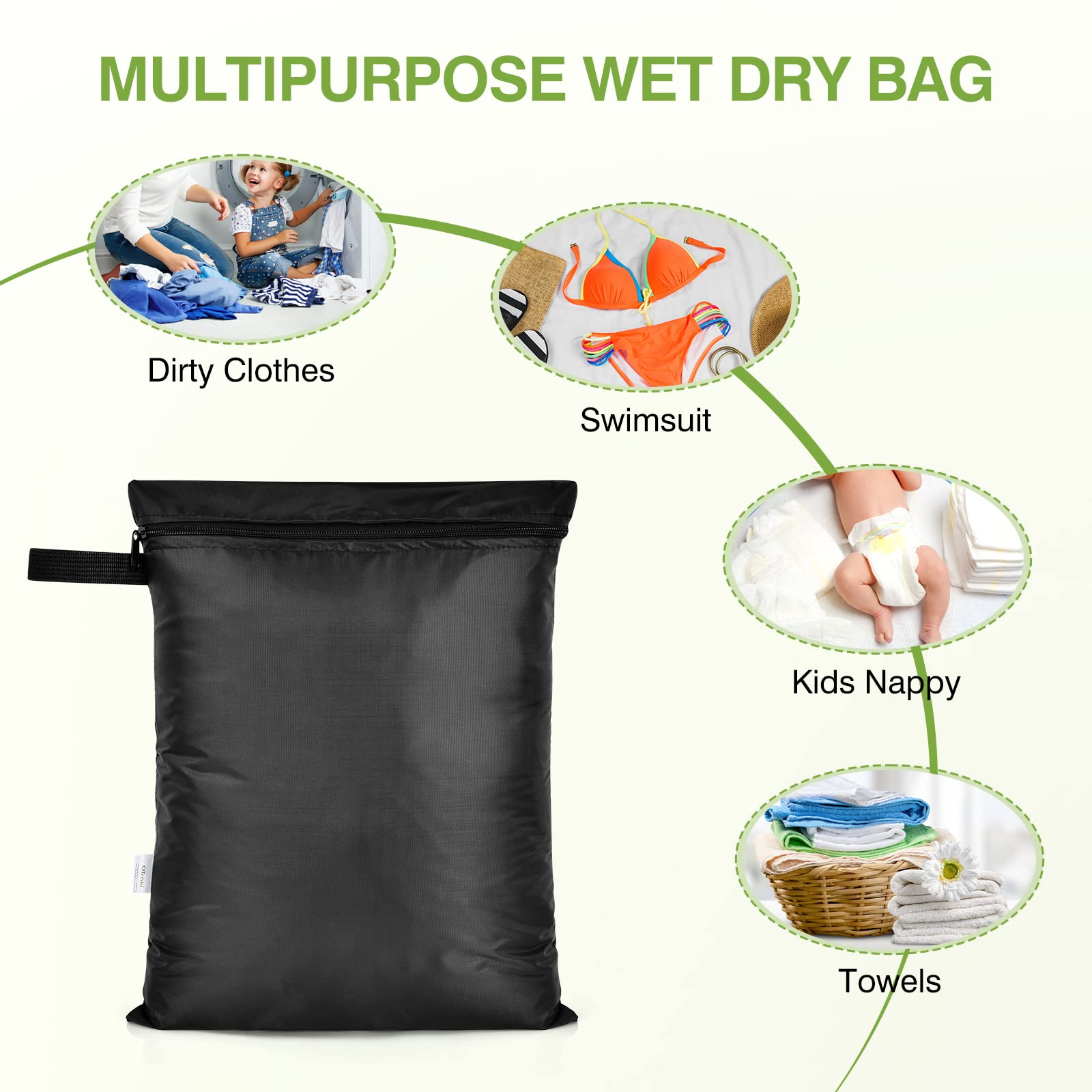 12x16 inch Wet Bag 2Pcs Waterproof Swim Bag for Wet Clothes Small Swimsuit Dirty Clothes Laundry Bag Travel Machine Washable for Gym Beach Pool Drying Do Not Exceed 176℉ Black (2 Count)