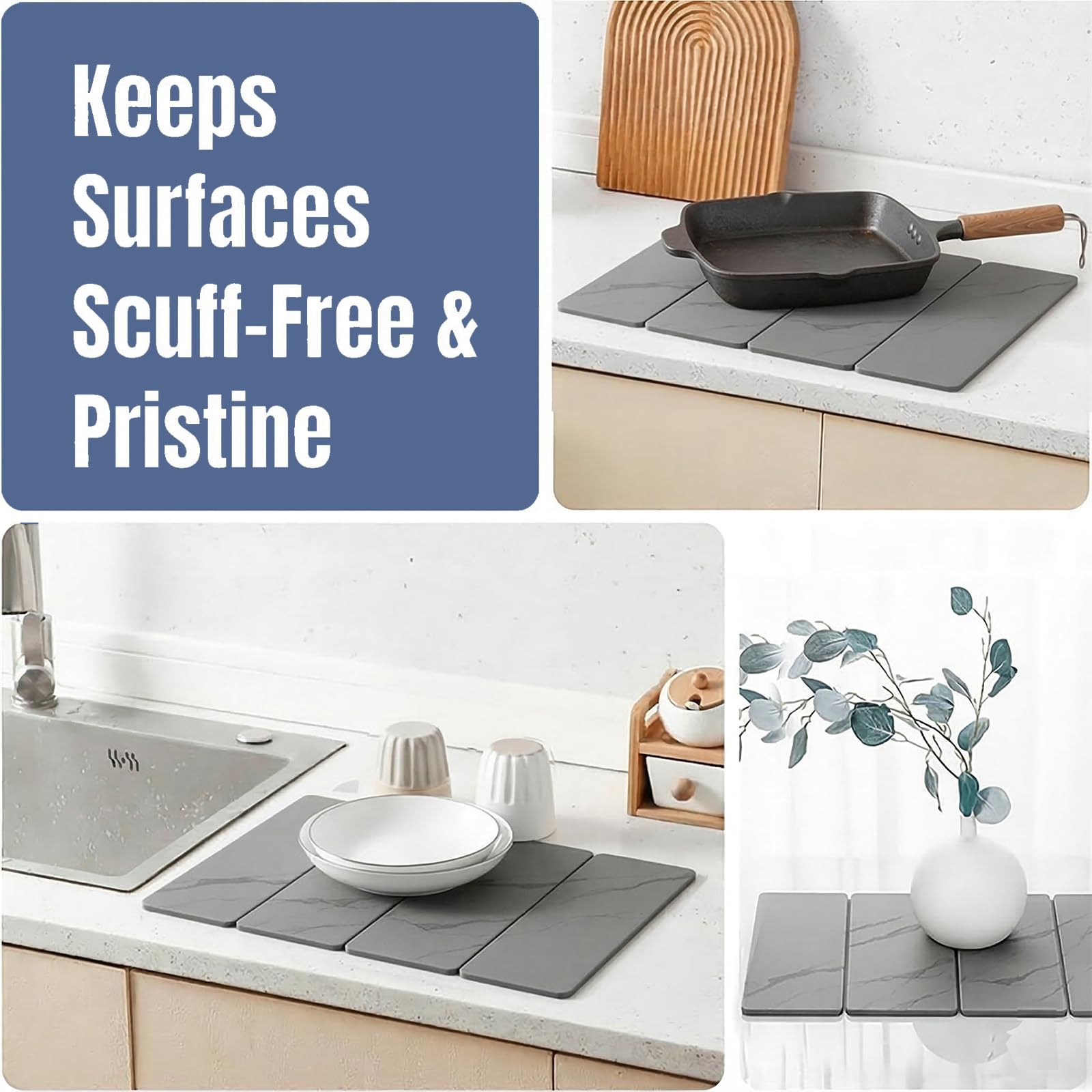 Stone Drying Mat for Kitchen Counter Light Gray