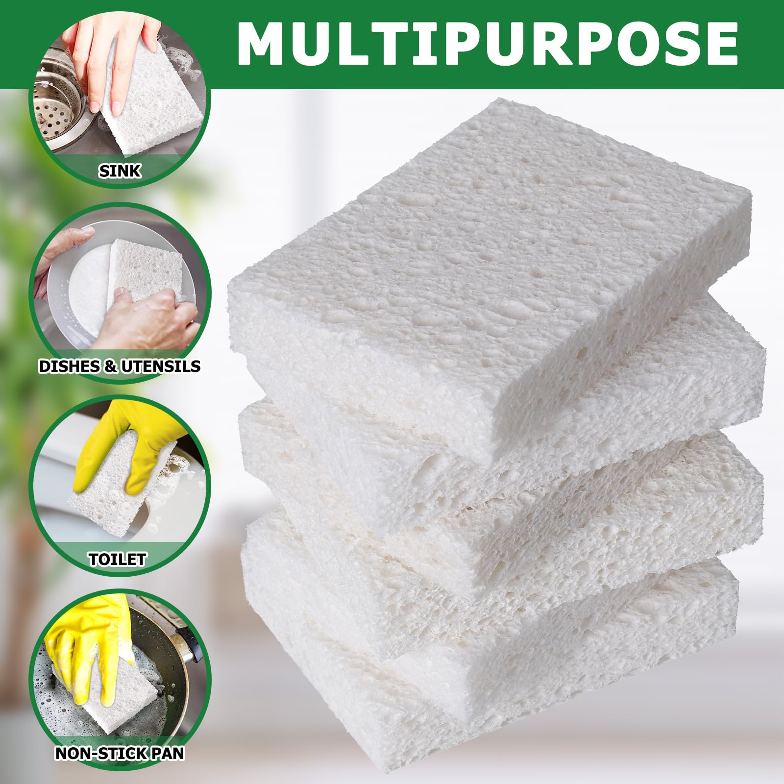 12 Pack Dishwashing Sponges Natural Cellulose Sponges Plant Based Resilient and Reusable Soft Dish Sponges for Washing Dishes DIY Craft Sponge for Fun (12 Count)
