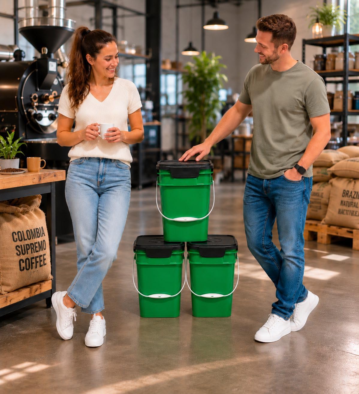 4 Gallon Square Food Grade Bucket Pail with Plastic Handles and Lid