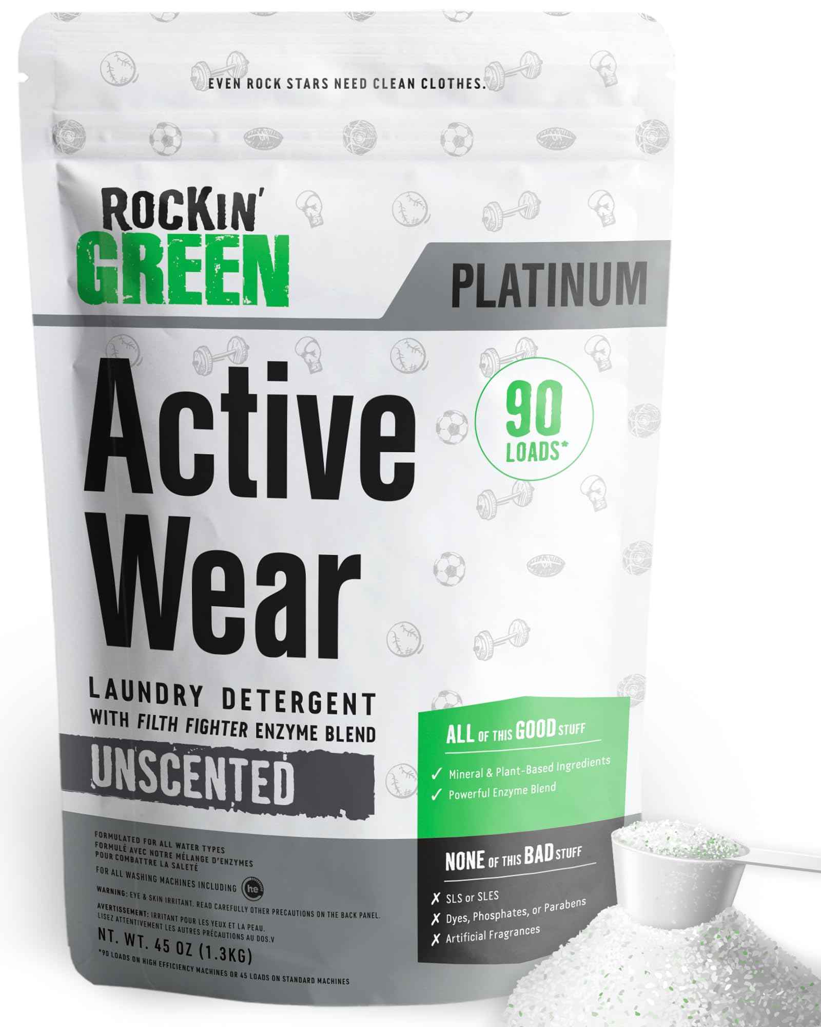 Active Wear Laundry Detergent Powder & Odor Eliminator for Sportswear & Workout Clothes (45 Ounce)