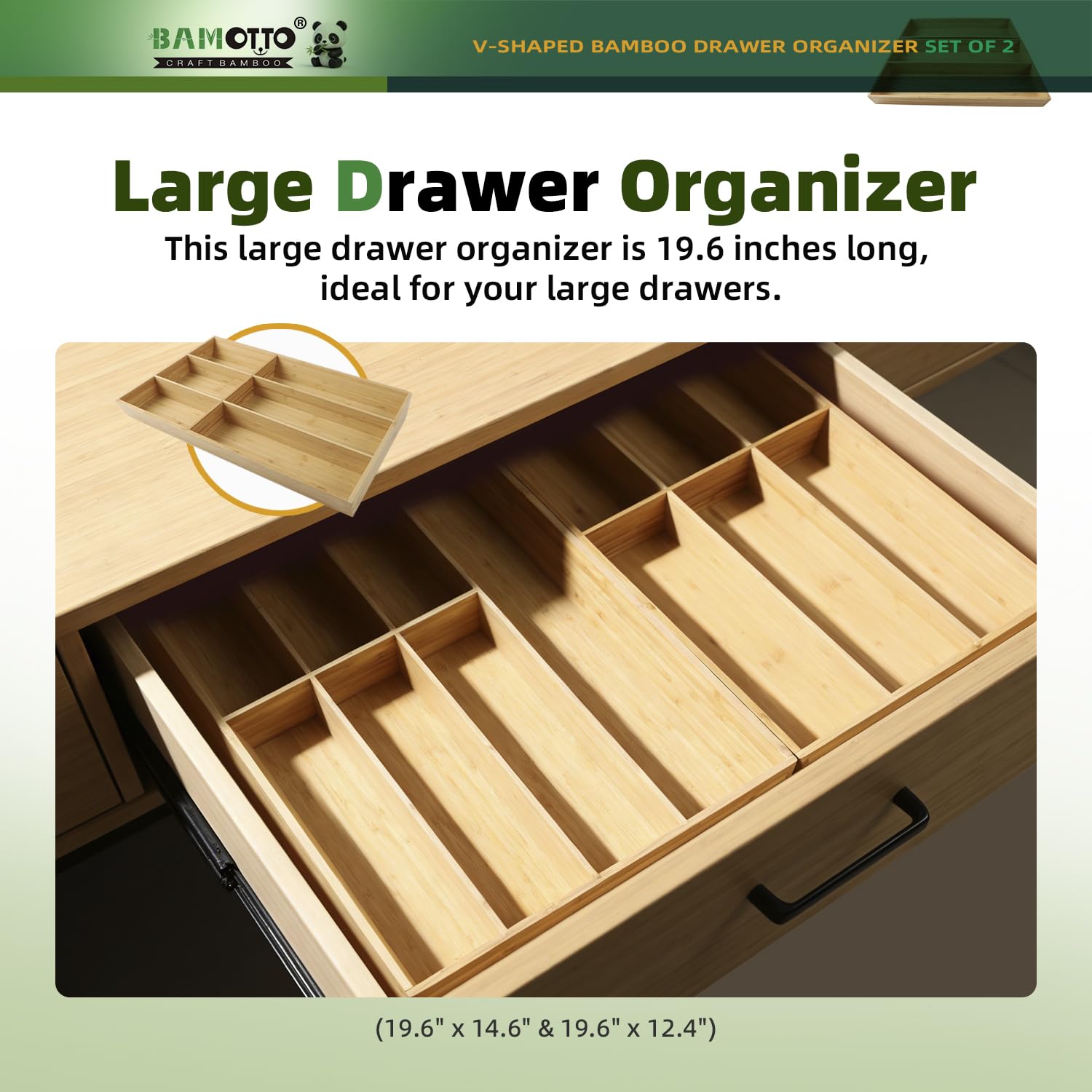 13 Slot V Shaped Bamboo Drawer Organizer Set of 2 (88 Ounce)