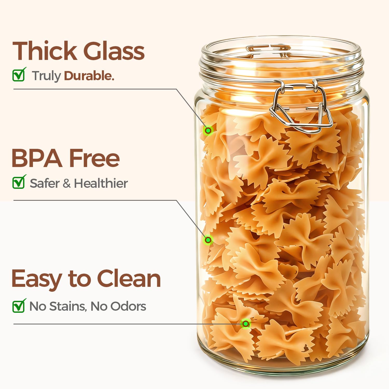 Glass Pantry Jars with Airtight Lids 34 oz 3 Pack Coffee Canisters (3 Count)