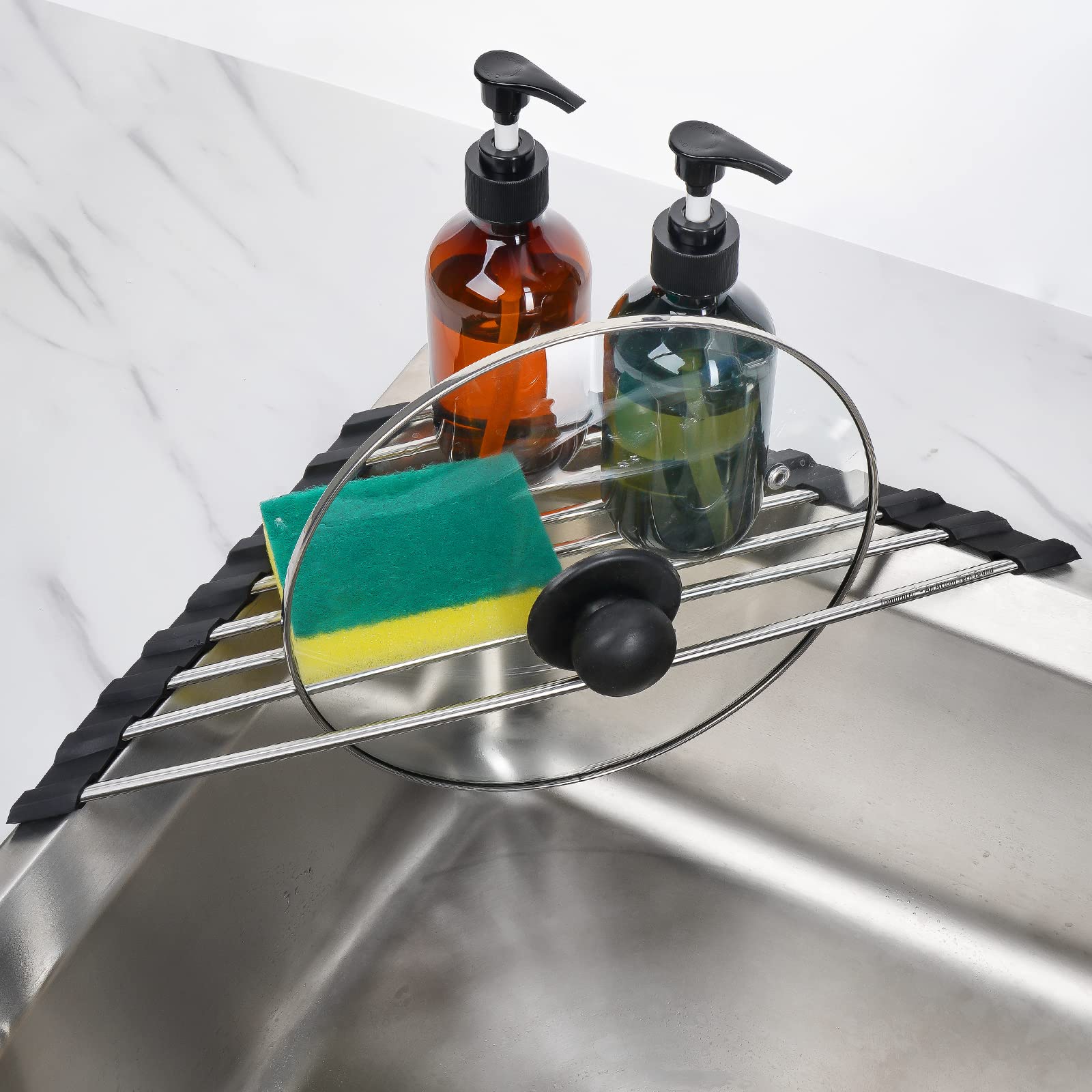 Triangle Roll Up Dish Drying Rack 304 Stainless Steel Black