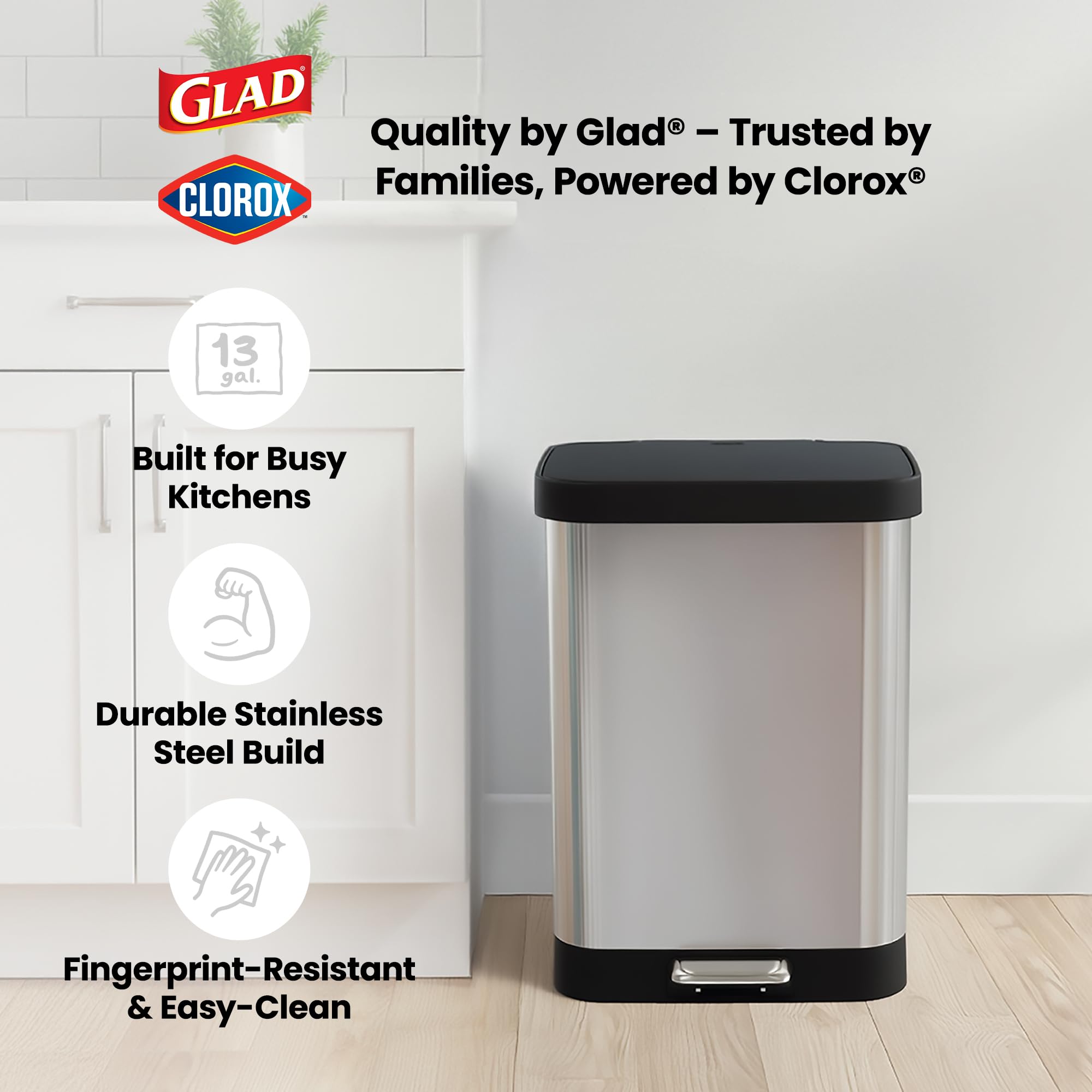 Stainless Steel Trash Can with Clorox Odor Protection