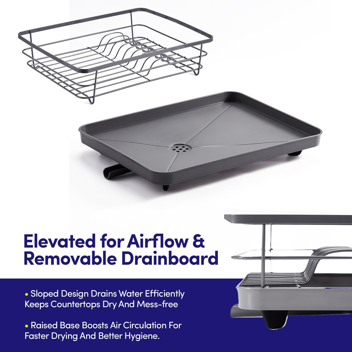 Dish Drying Rack 3 Piece Dish Drainer with Drainboard Set for Kitchen Counter