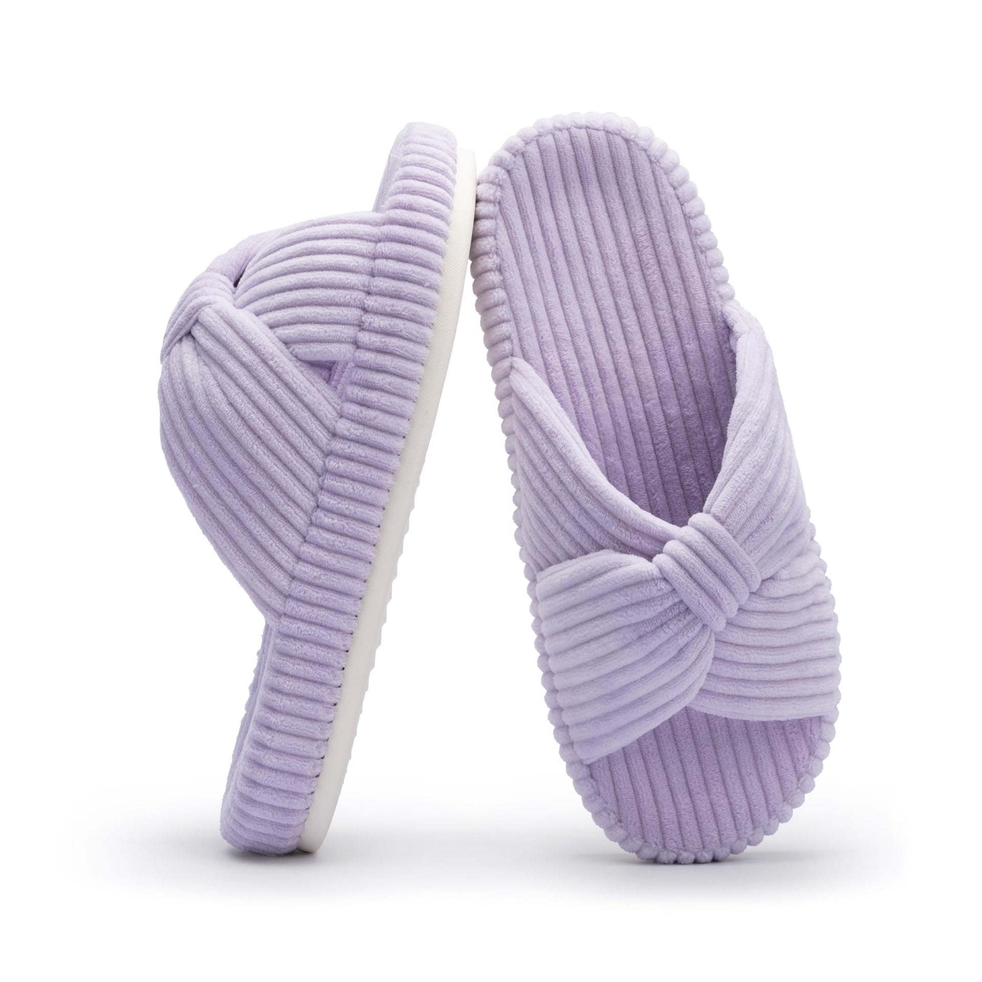 Slippers for Women Memory Foam House Bedroom Corduroy Bow Crossbands Slipper Shoes Comfy Trendy Gift Slippers Light Purple Size 5 6 5.5