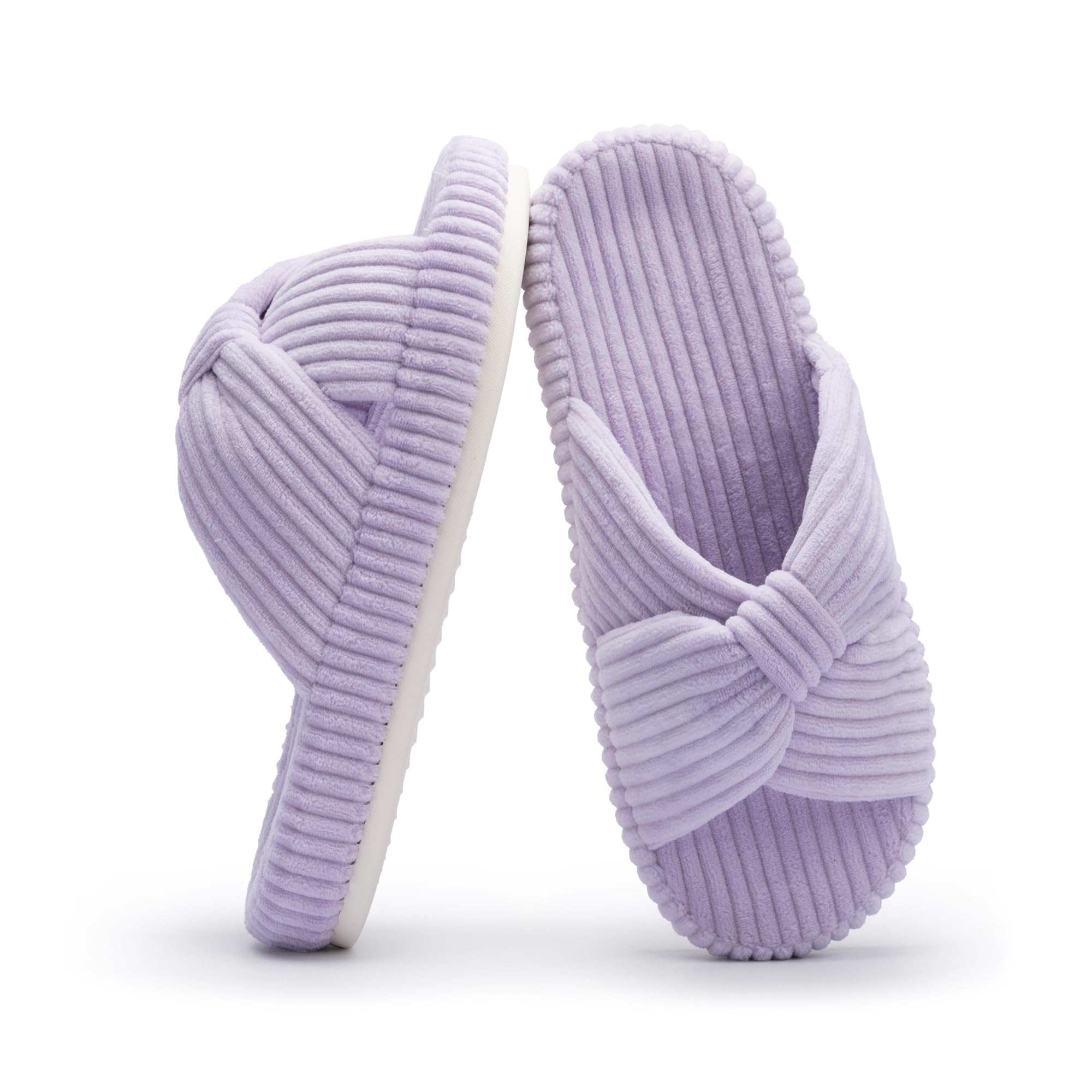 Slippers for Women Memory Foam House Bedroom Corduroy Bow Crossbands Slipper Shoes Comfy Trendy Gift Slippers Light Purple Size 5 6 5.5