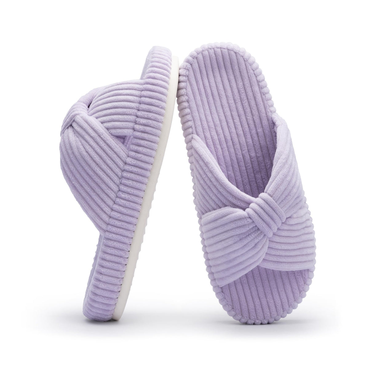Slippers for Women Memory Foam House Bedroom Corduroy Bow Crossbands Slipper Shoes Comfy Trendy Gift Slippers Light Purple Size 9 10 8.5