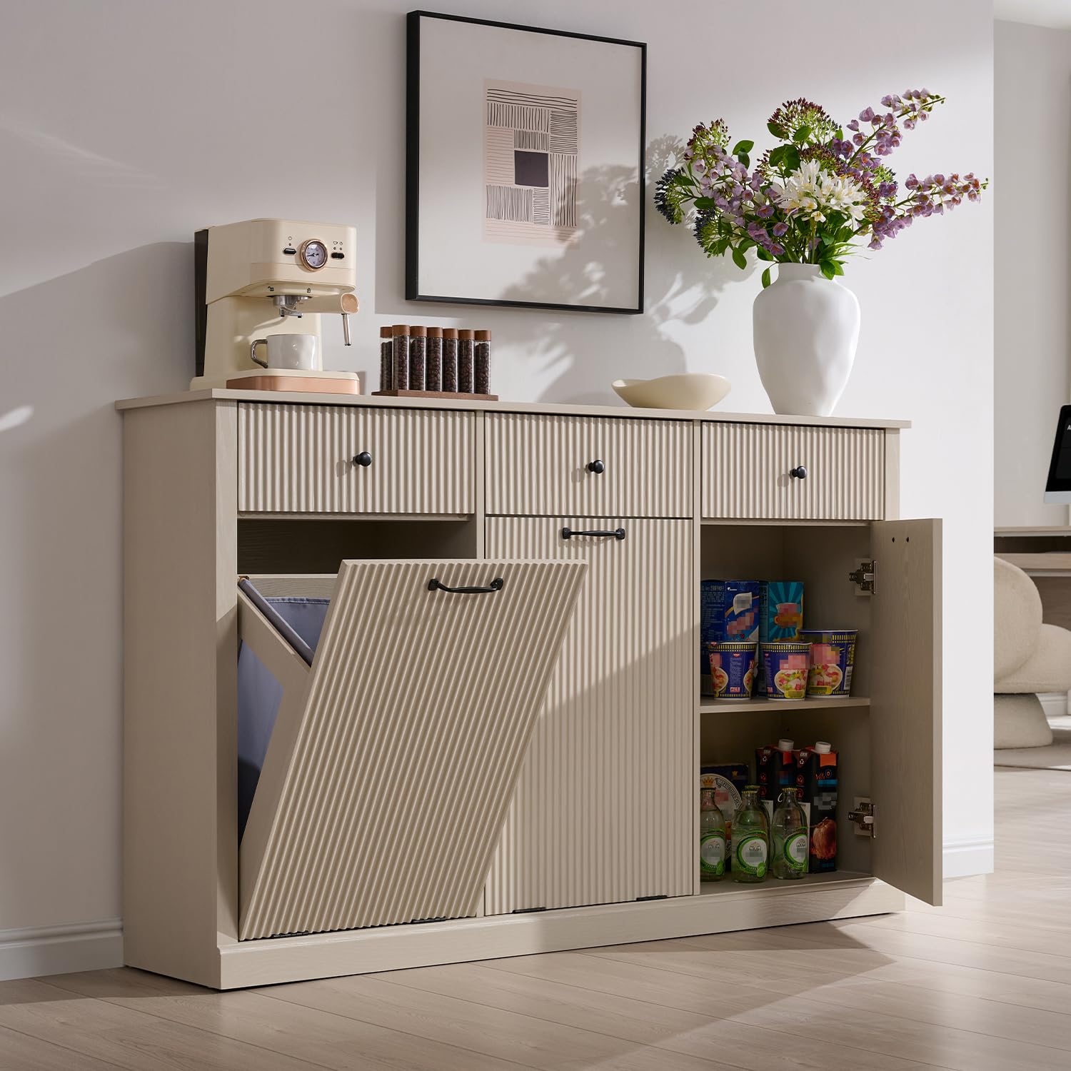 Triple Tilt Out Trash Can Cabinet