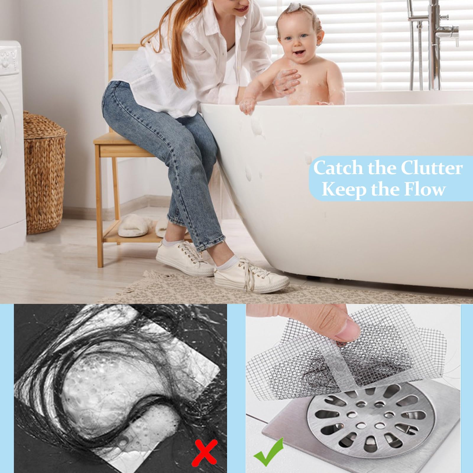 30pcs Disposable Shower Drain Hair Catcher Screen Sticker 4" X 4" Square Floor Drain Strainer Mesh Filter Cover for Bathroom Laundry Tub Bathtub Sink for Human Pet Sewer Bulk Blocking (30 Count)