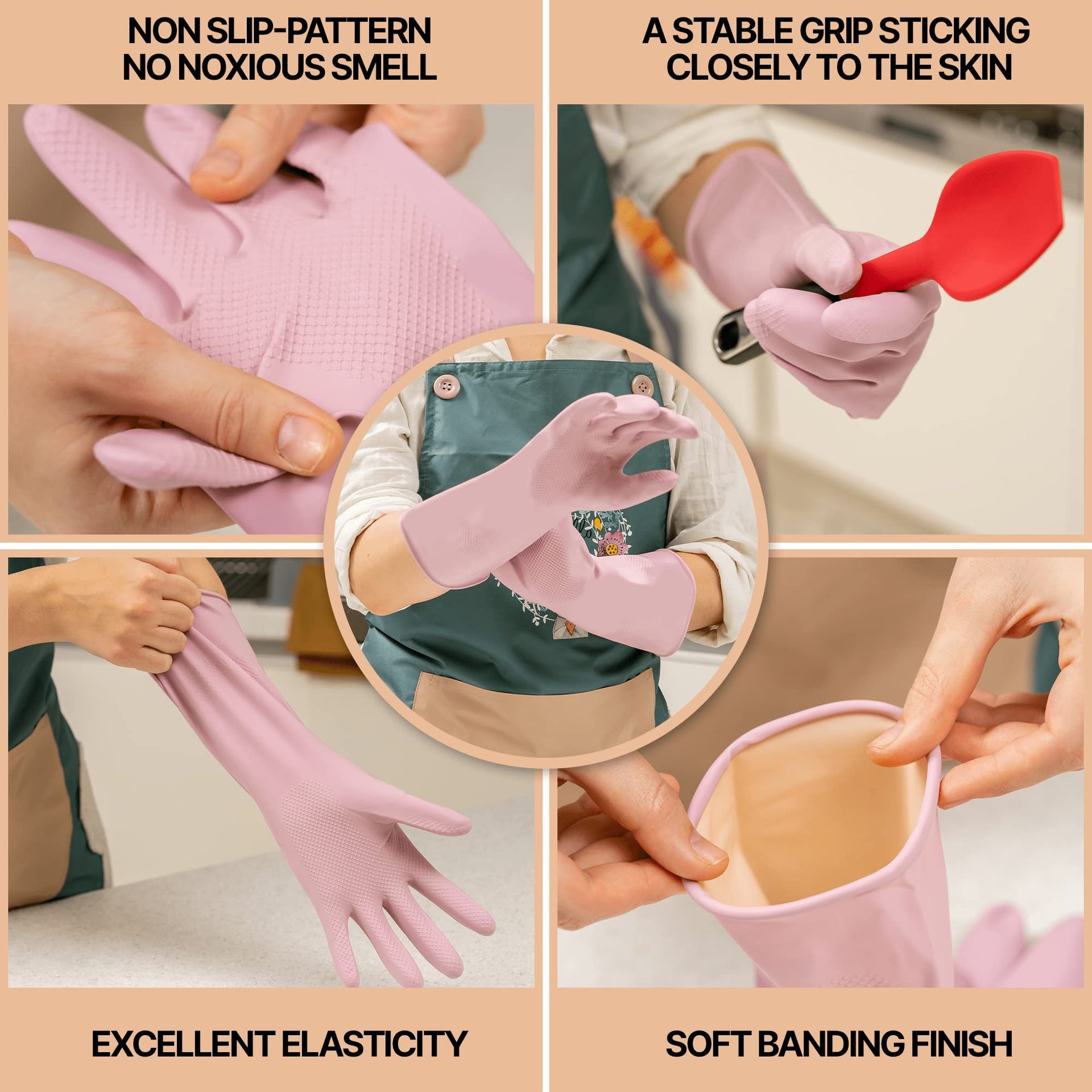 3 Pairs Colorful Rubber Dishwashing Gloves (3 Count)