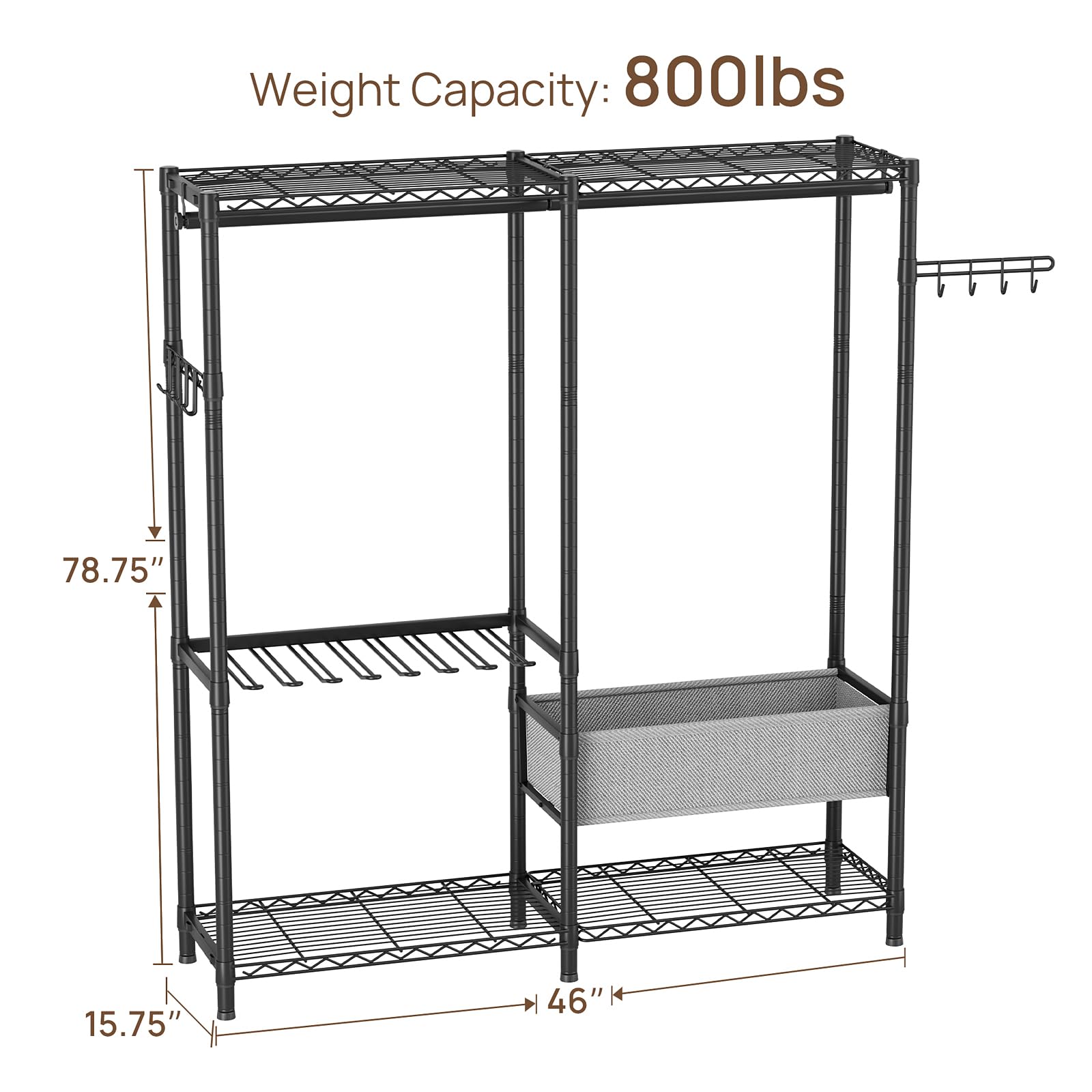 Heavy Duty Clothes Rack Metal Wardrobe with Adjustable Wire Shelves