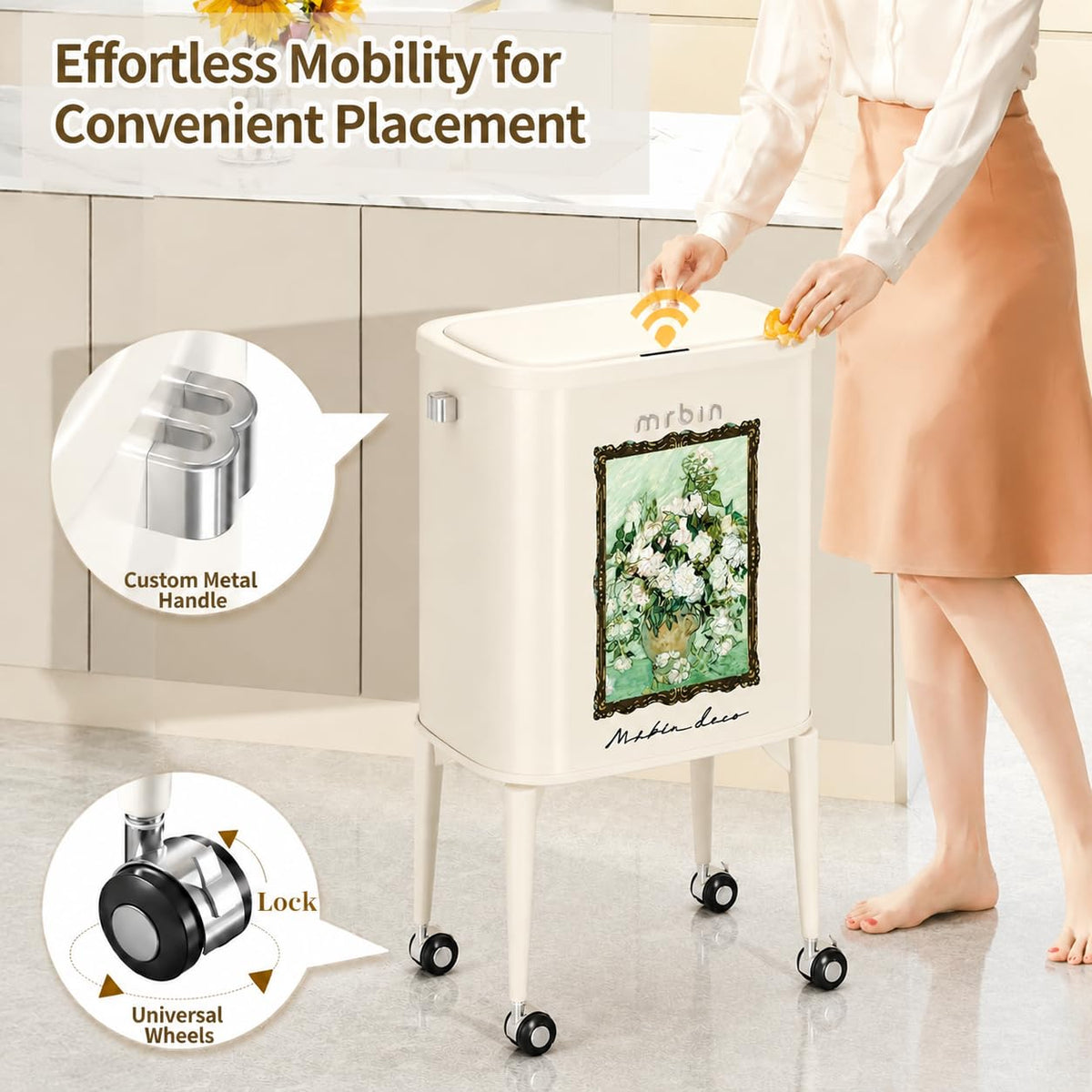 Metal Motion Sensor Kitchen Trash Can with Wheel Legs