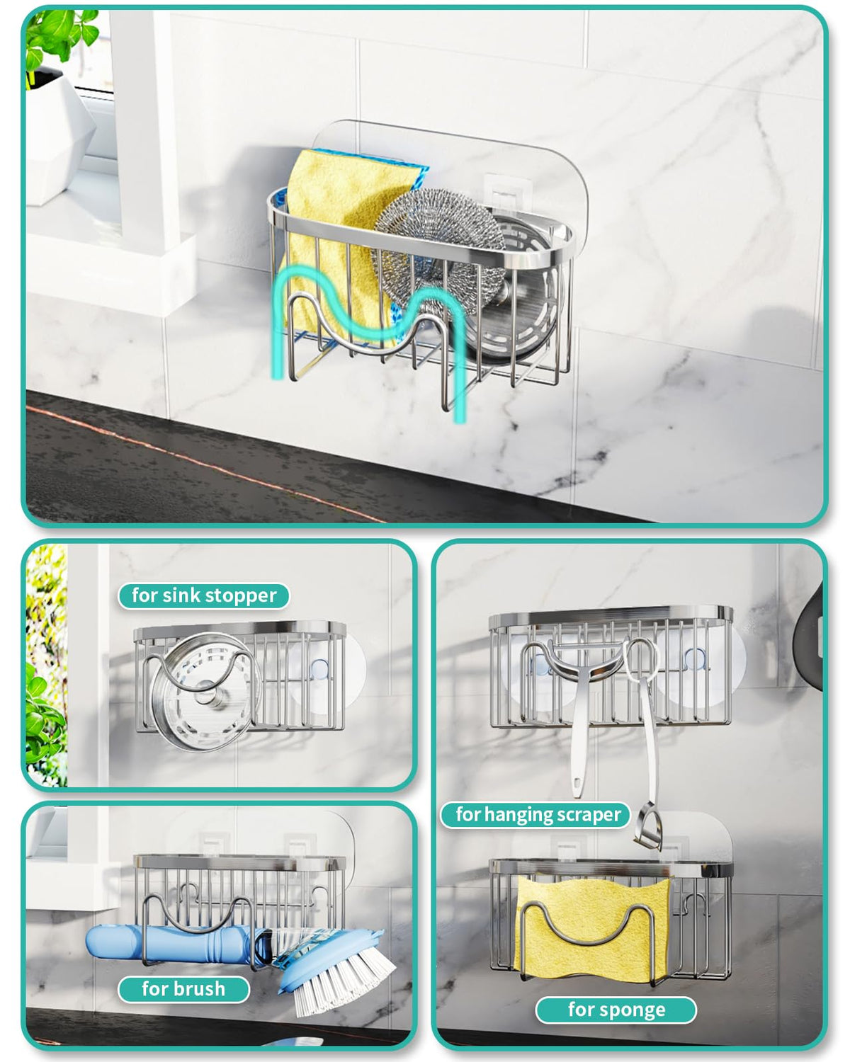 Multifunctional Adhesive Kitchen Sink Organizer with M