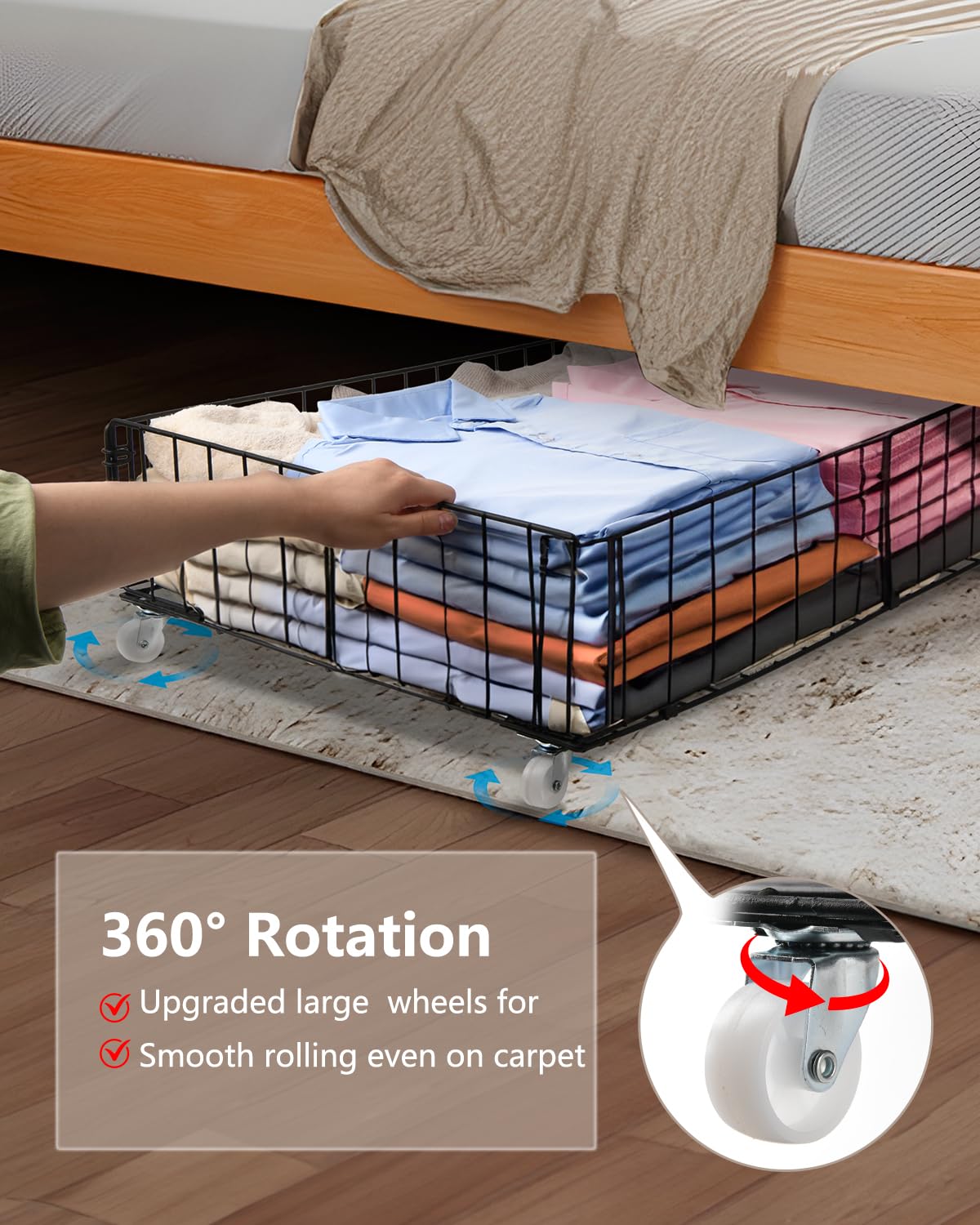 4 Pack Larger Under Bed Storage With Wheels (4 Count)